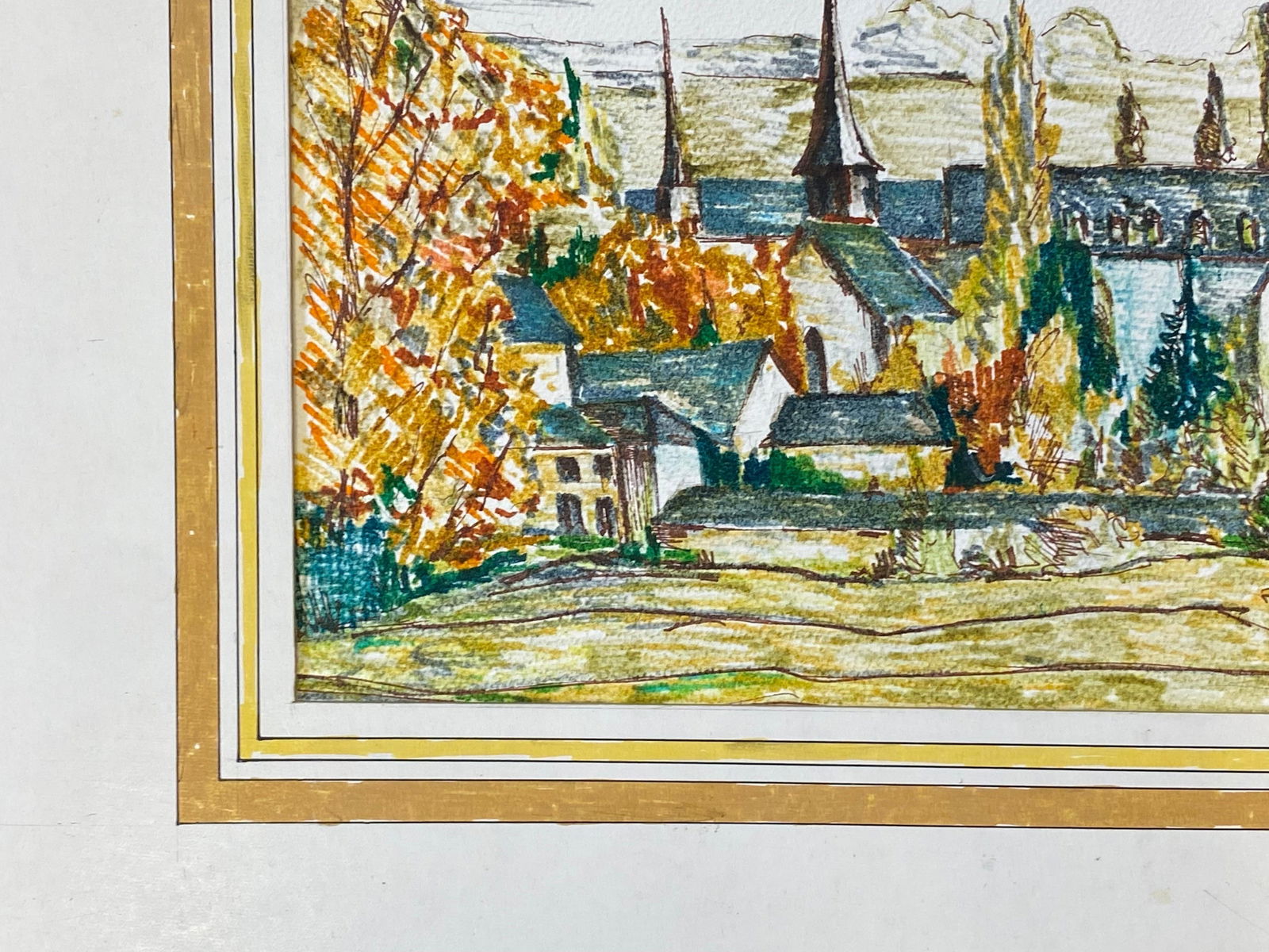 1950's French Modernist / Cubist Painting Signed, View of Green French Village 1950 - 7