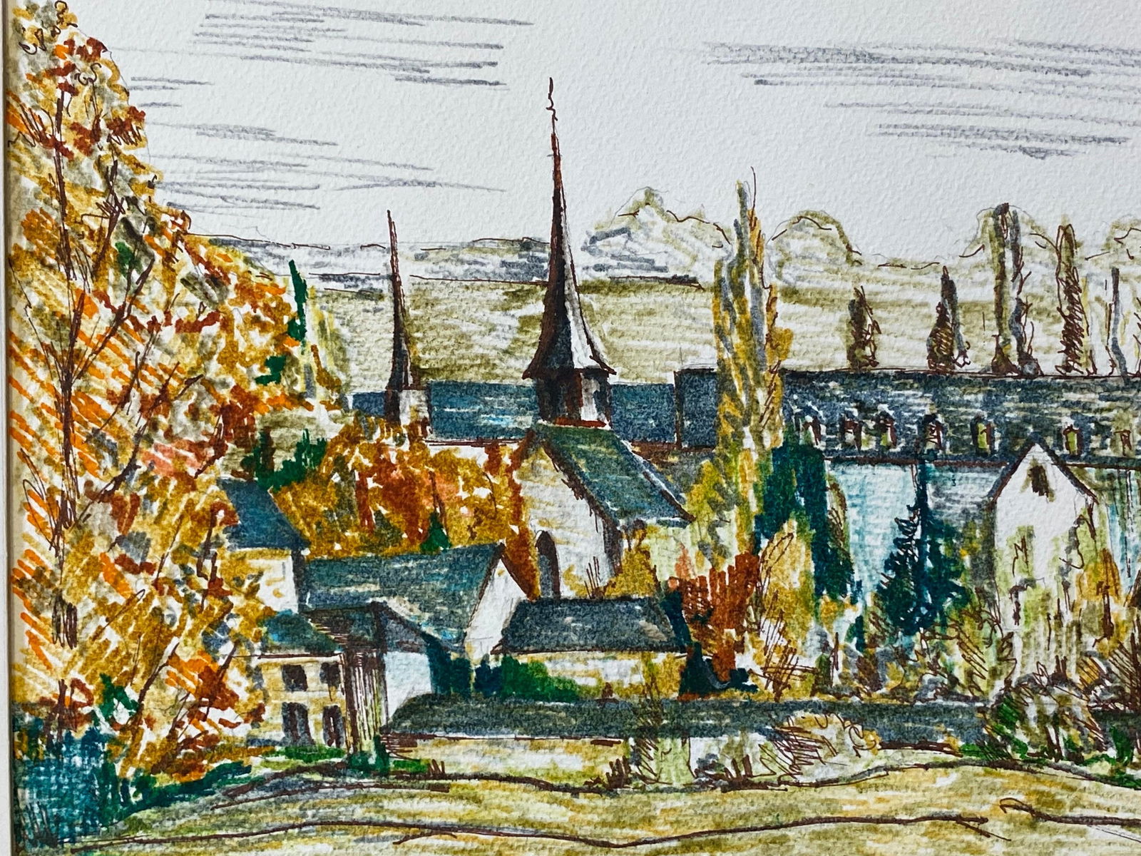 1950's French Modernist / Cubist Painting Signed, View of Green French Village 1950 - 8