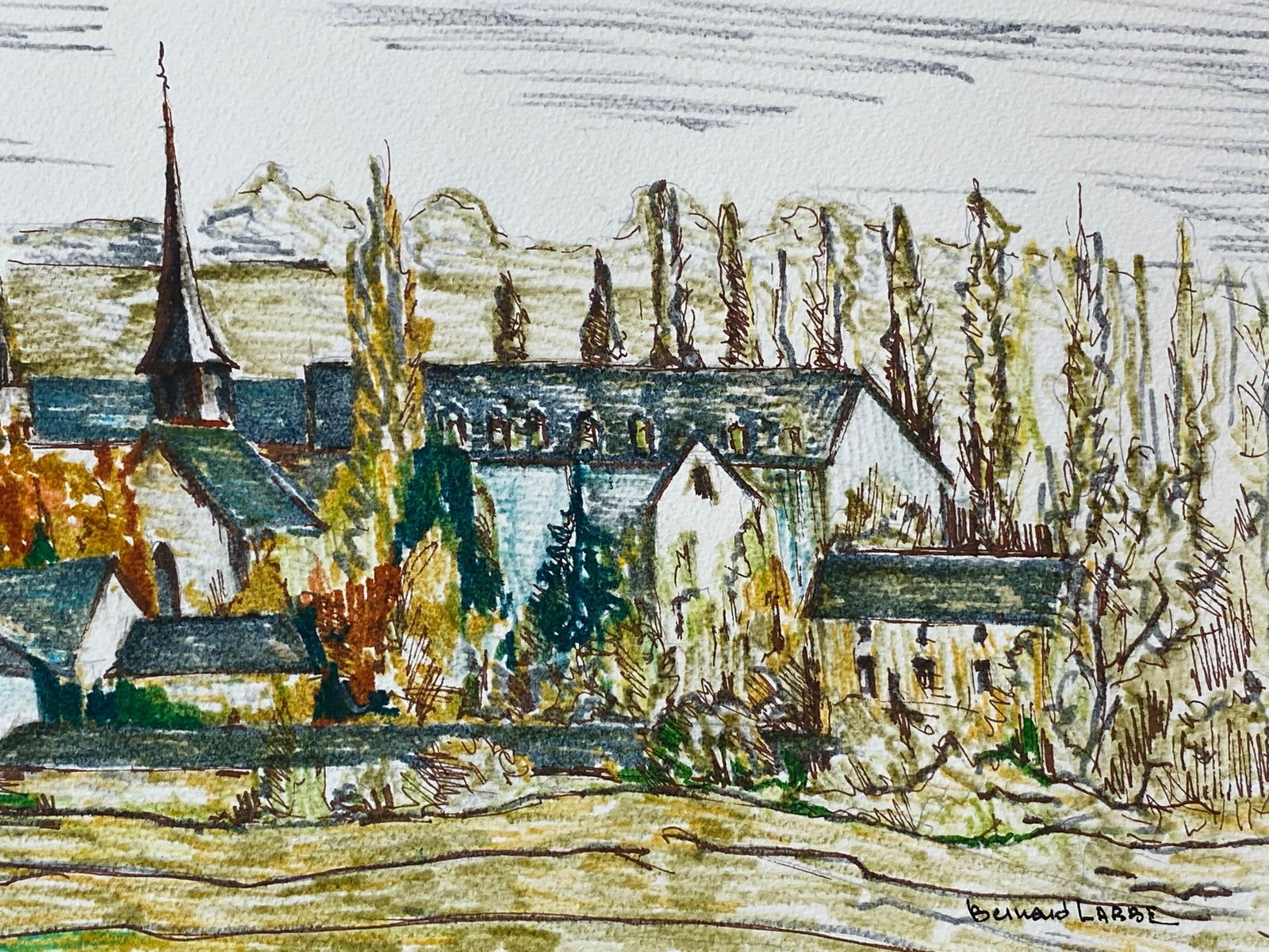 1950's French Modernist / Cubist Painting Signed, View of Green French Village 1950 - 9