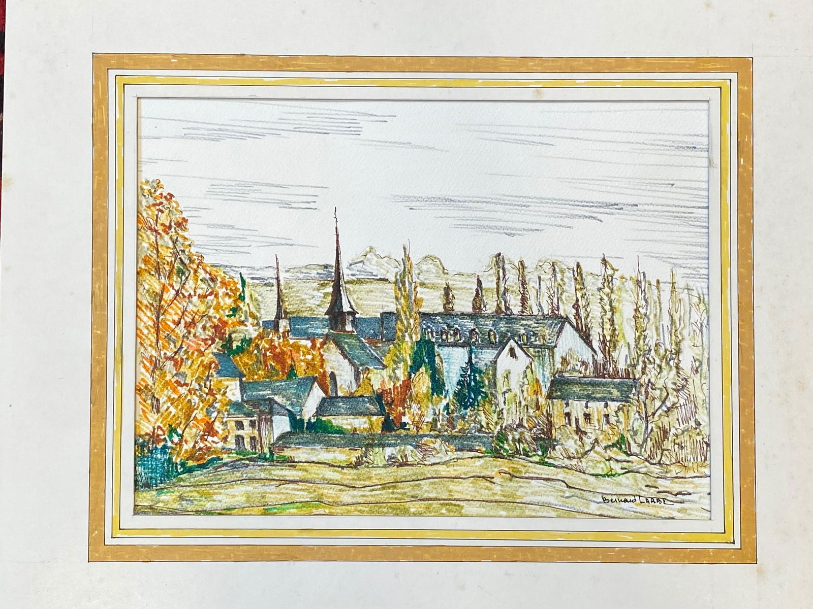 1950's French Modernist / Cubist Painting Signed, View of Green French Village 1950 - 4