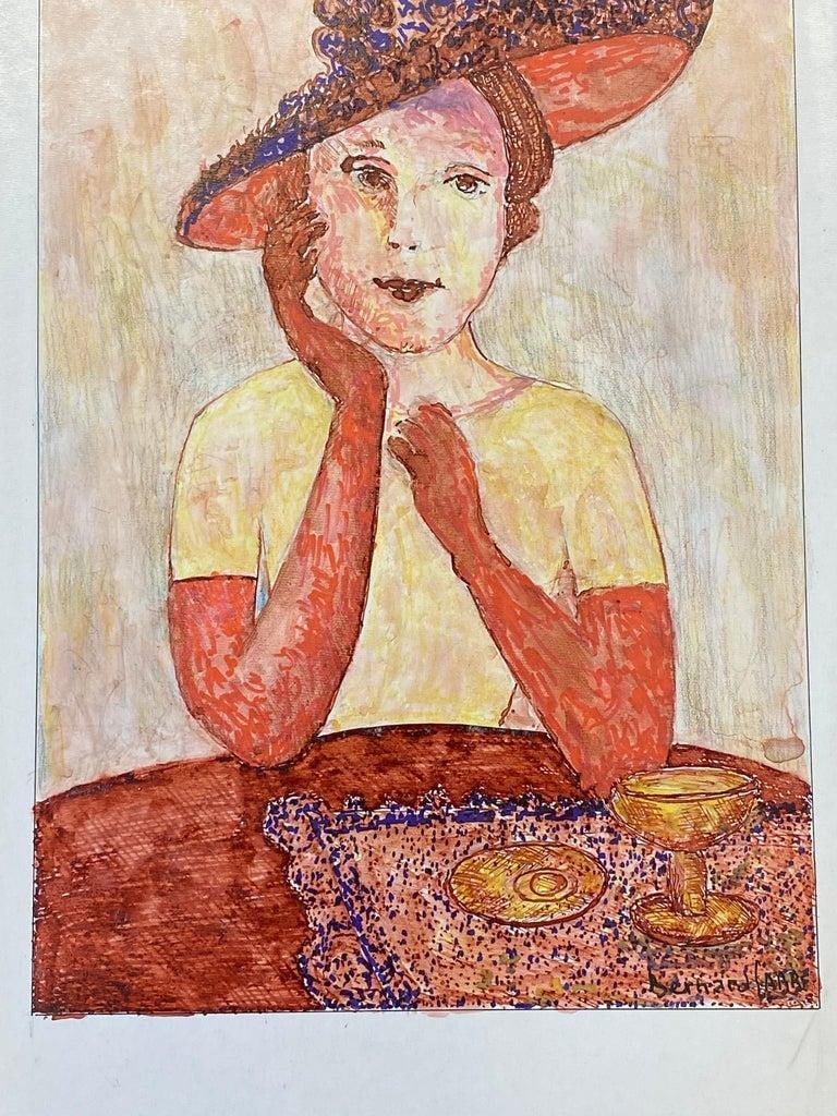 1950's French Modernist / Cubist Painting, Fashionable Lady in Chic Hat 1950 - 5