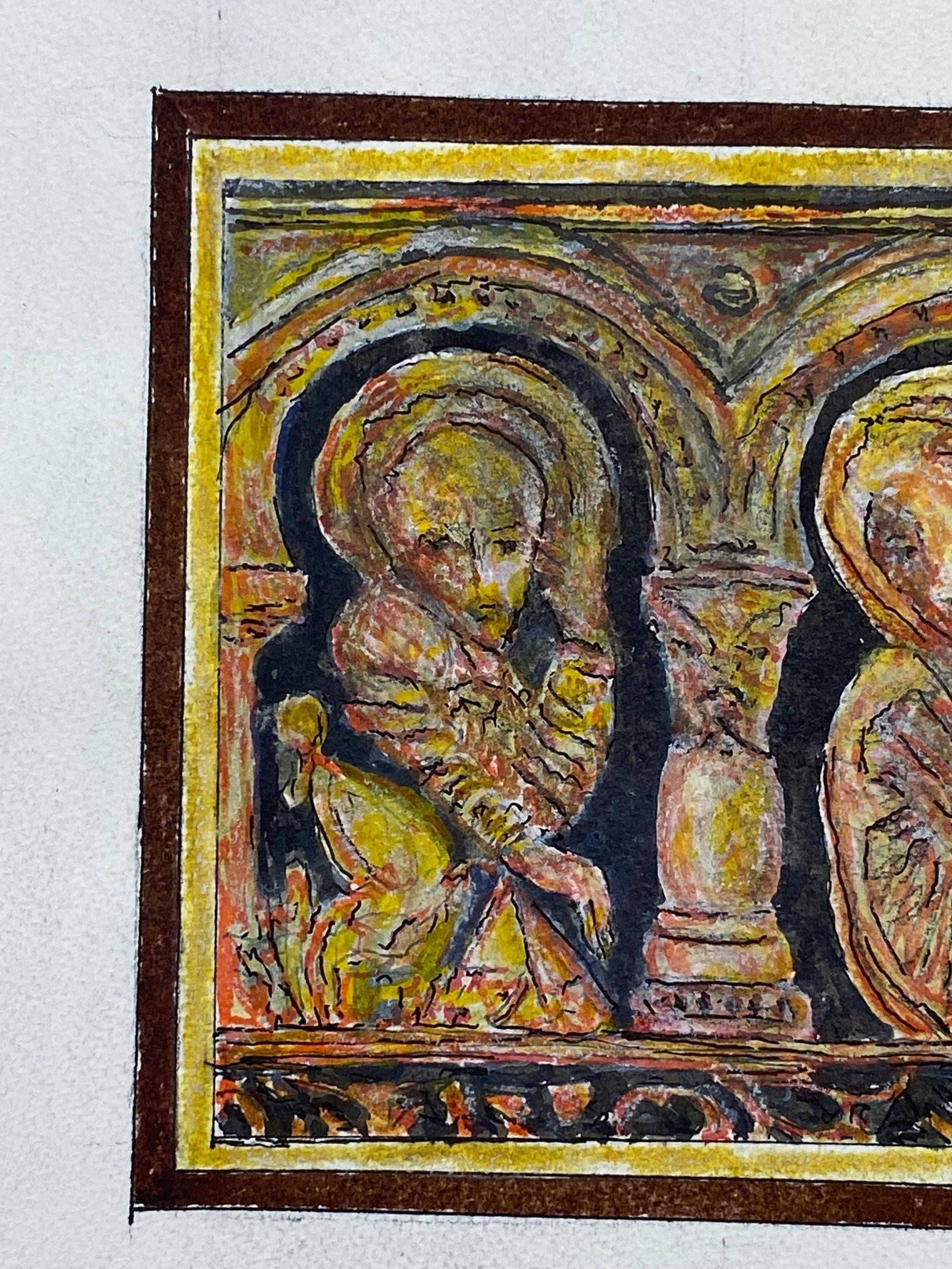 1950's French Modernist / Cubist Painting, Two Figures in Historic Landscape 1950 - 2