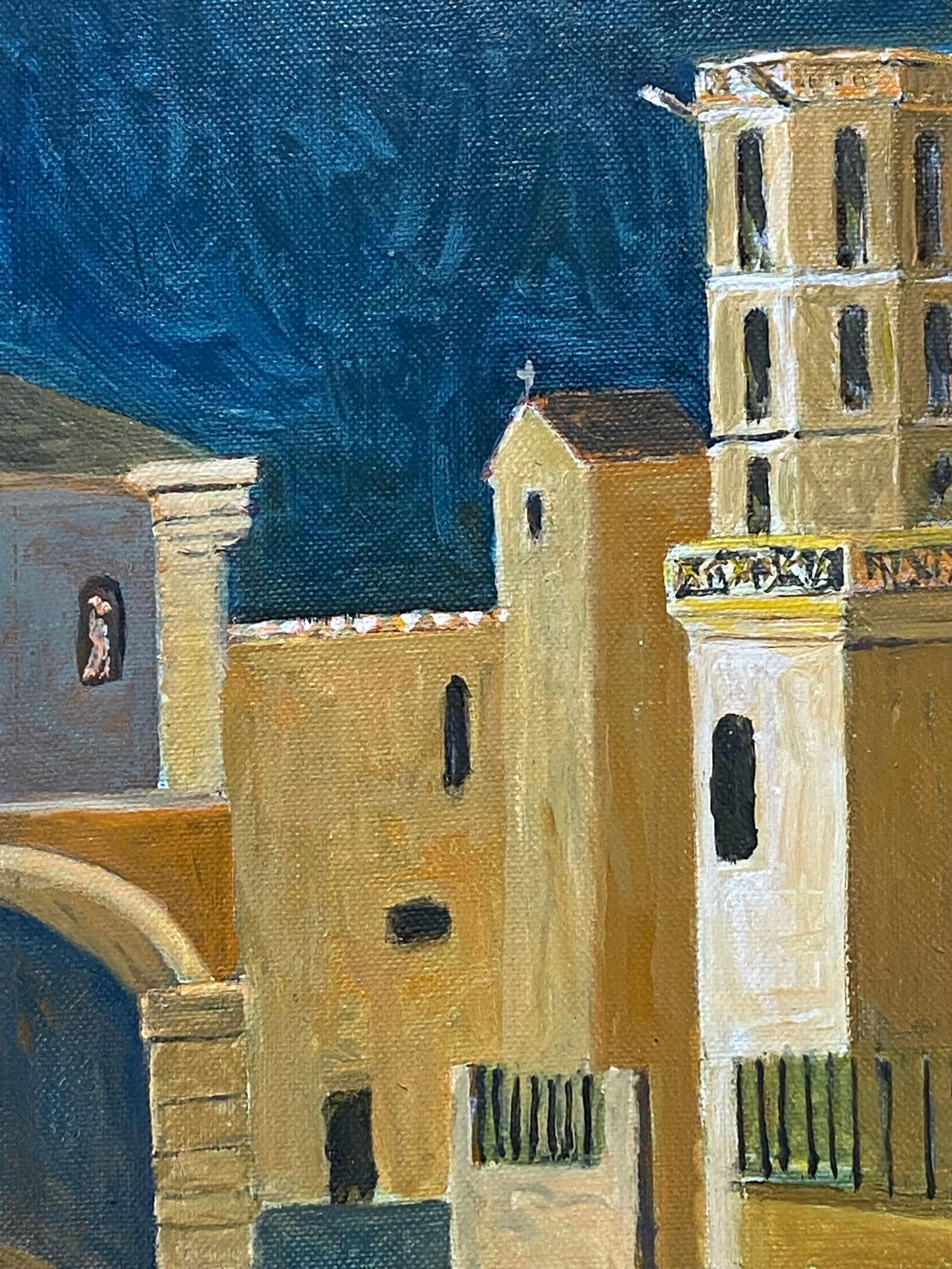 1950's French Modernist / Cubist Signed Painting, French Town 1950 - 4