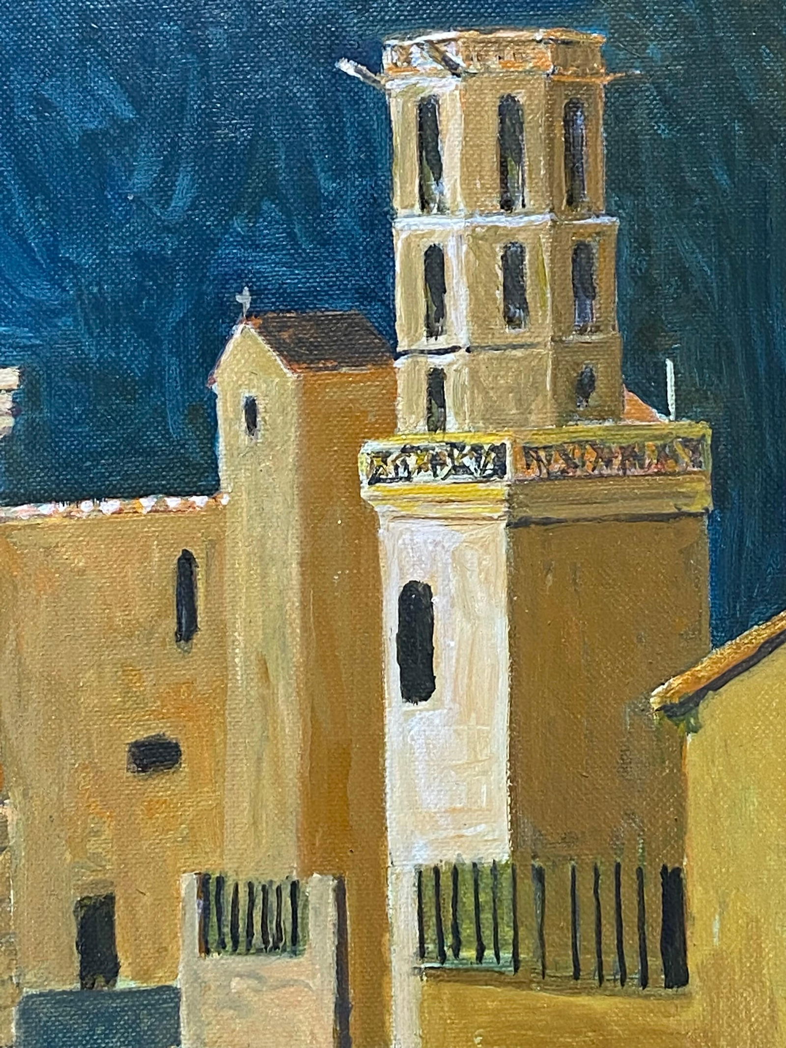 1950's French Modernist / Cubist Signed Painting, French Town 1950 - 9