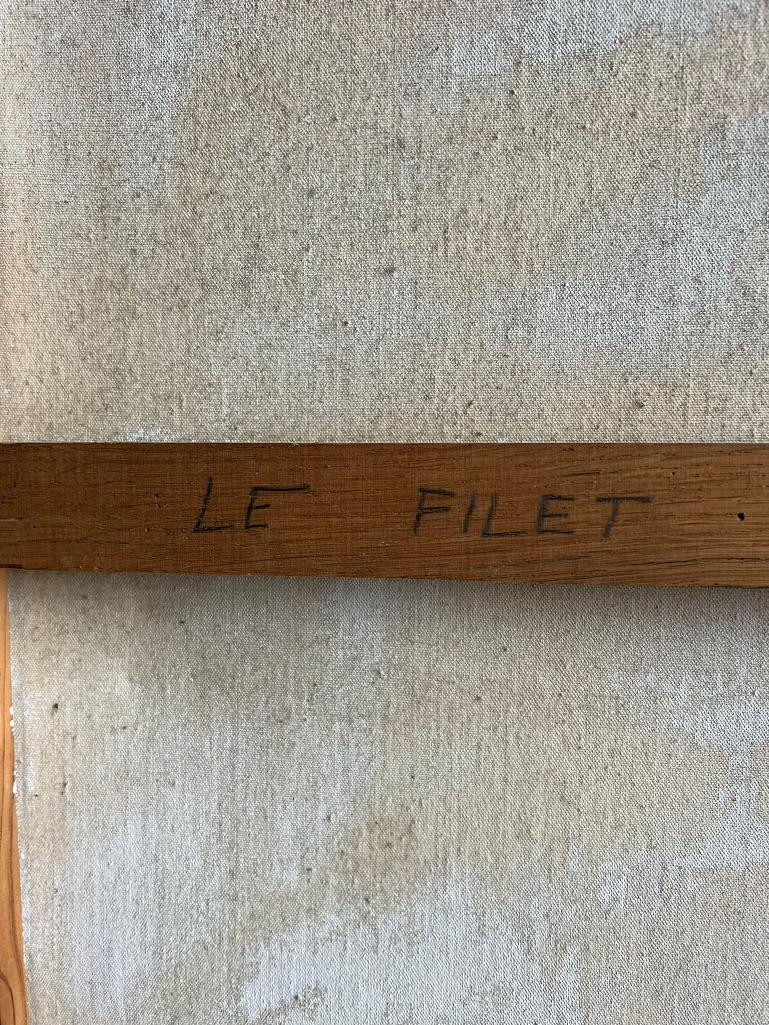 1950's French Modernist Blue Figurative Oil Painting of a Fisherman Mending Nets 1950's - 9