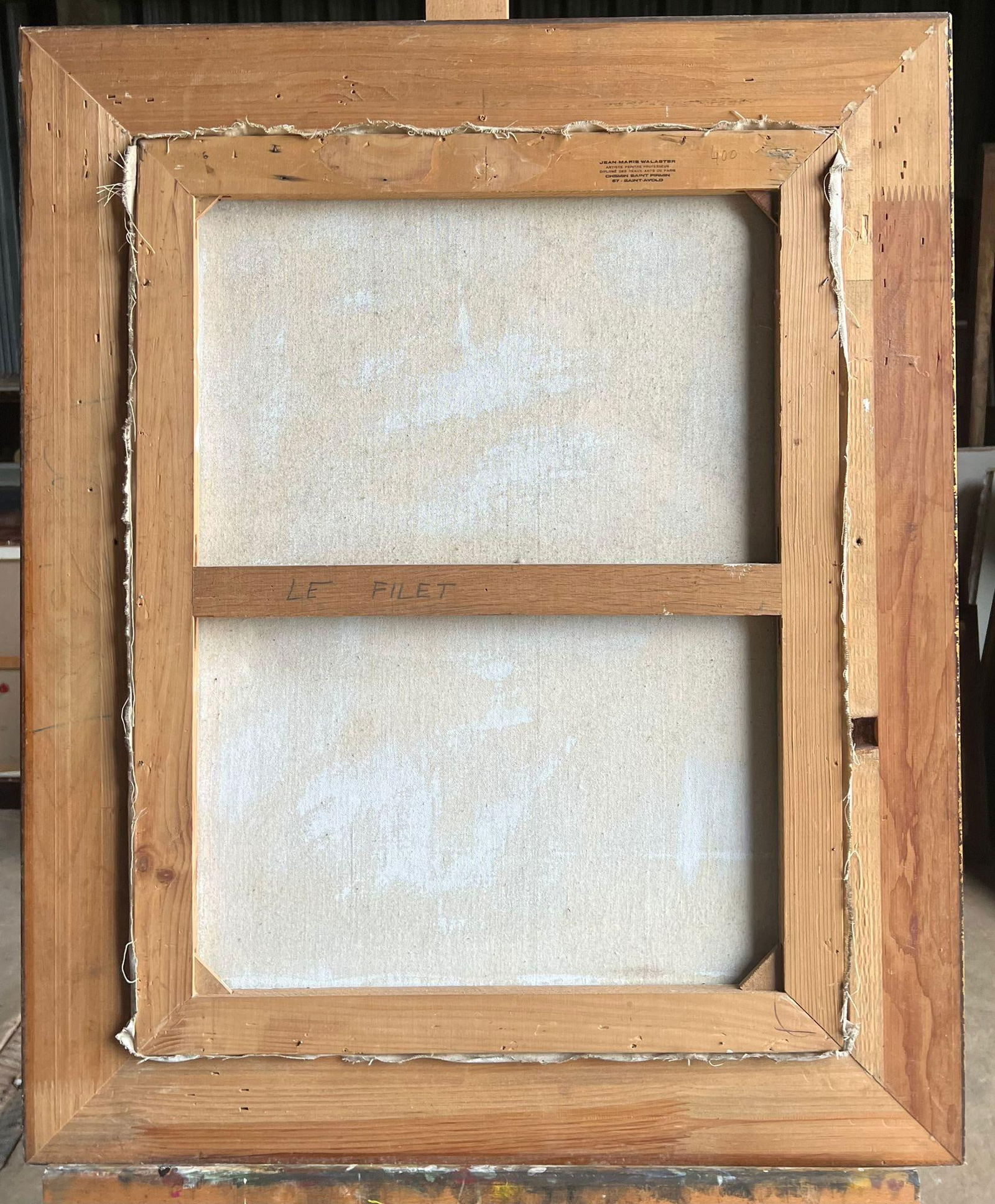 1950's French Modernist Blue Figurative Oil Painting of a Fisherman Mending Nets 1950's - 3