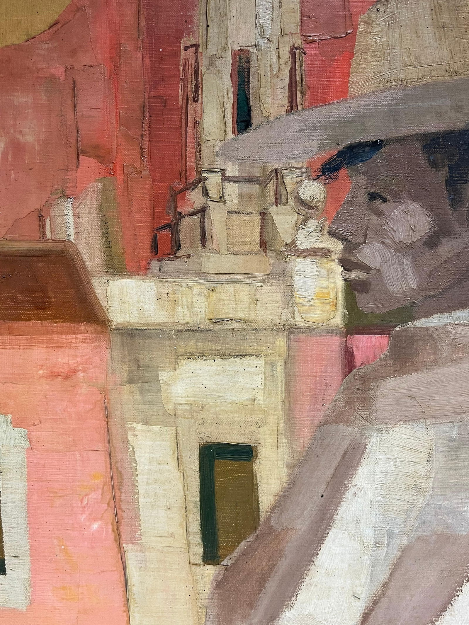 1950's French Modernist Mexican Scene Man in Cowboy Hat City Square mid 20th Century - 7