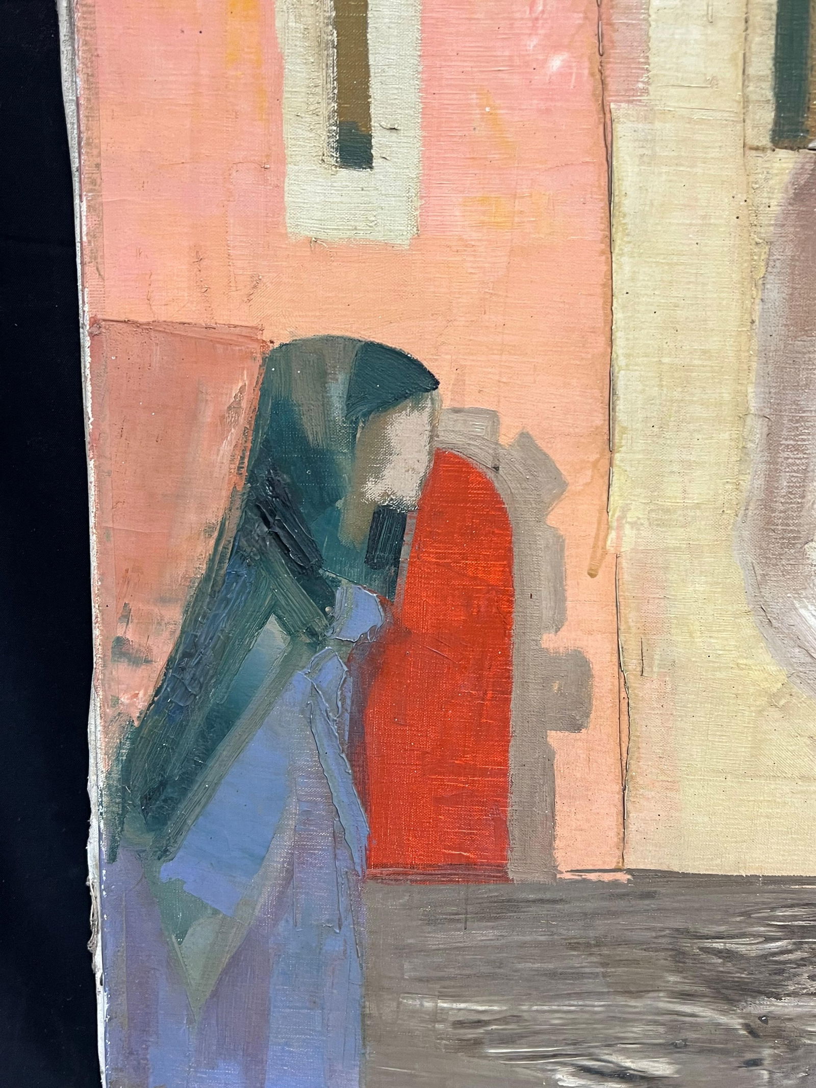 1950's French Modernist Mexican Scene Man in Cowboy Hat City Square mid 20th Century - 9