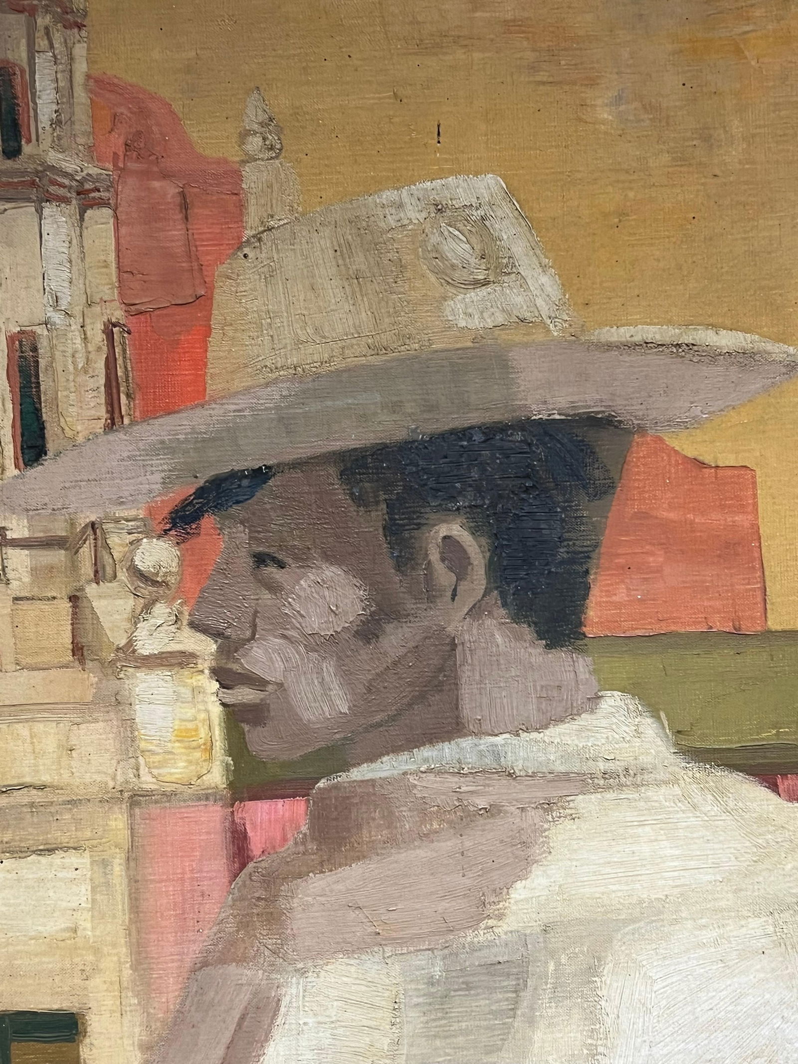 1950's French Modernist Mexican Scene Man in Cowboy Hat City Square mid 20th Century - 13