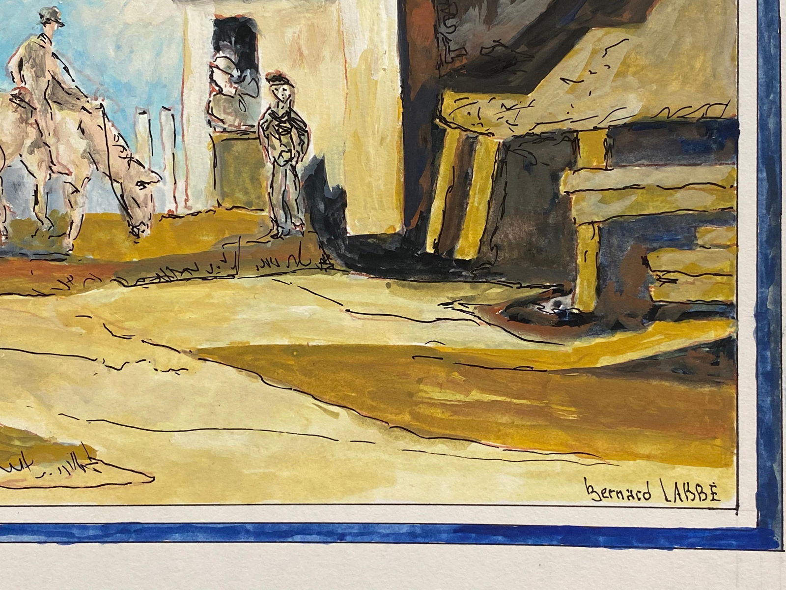 1950's French Modernist Painting Signed, Figures on Horseback in Village 1950s - 2