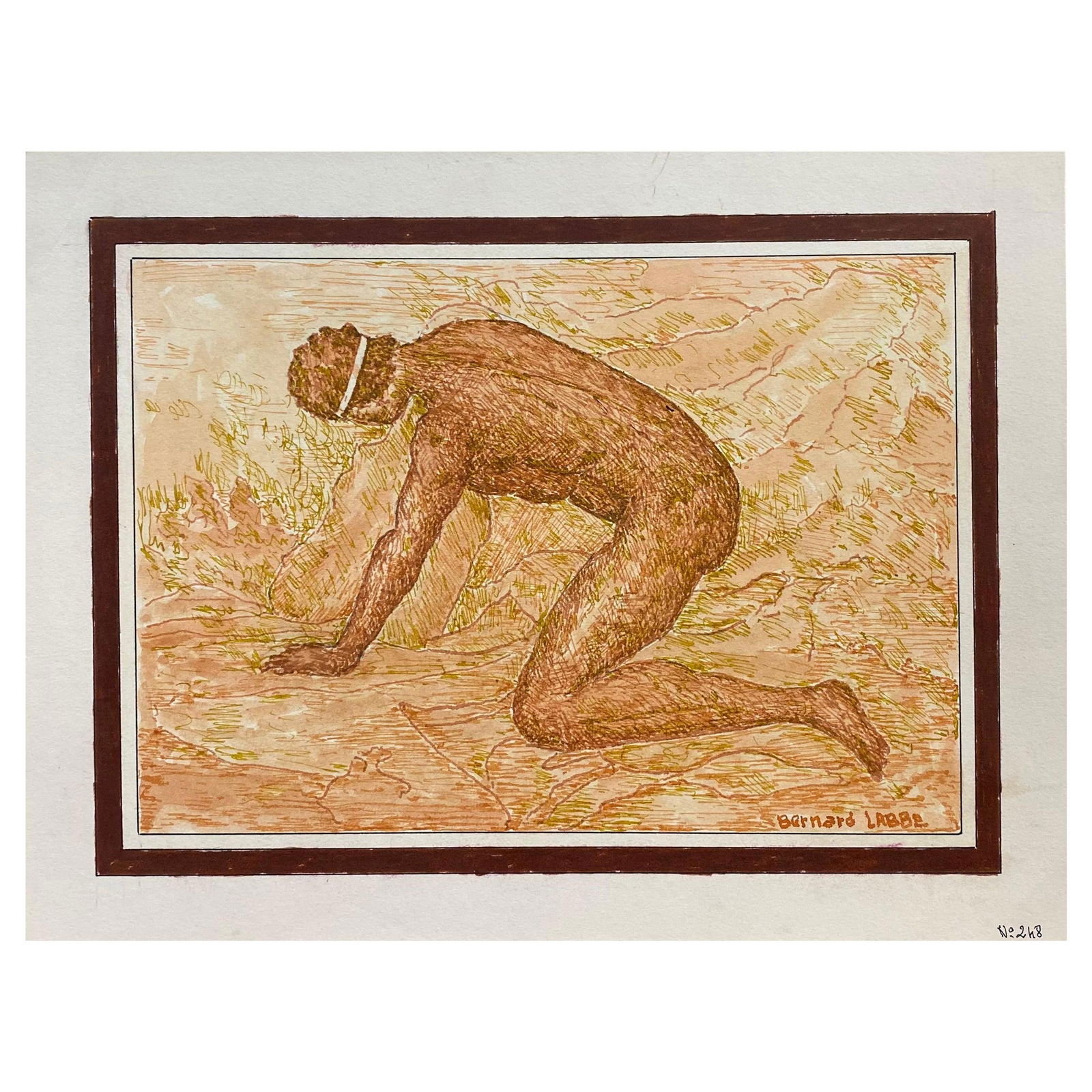 1950's French Modernist Painting Signed, Figure in Landscape 1950s: Title: "1950's French Modernist Painting Signed, Figure in Landscape 1950s" Description: figure by Bernard Labbe (French mid 20th century) signed original watercolour/ gouache painting on paper