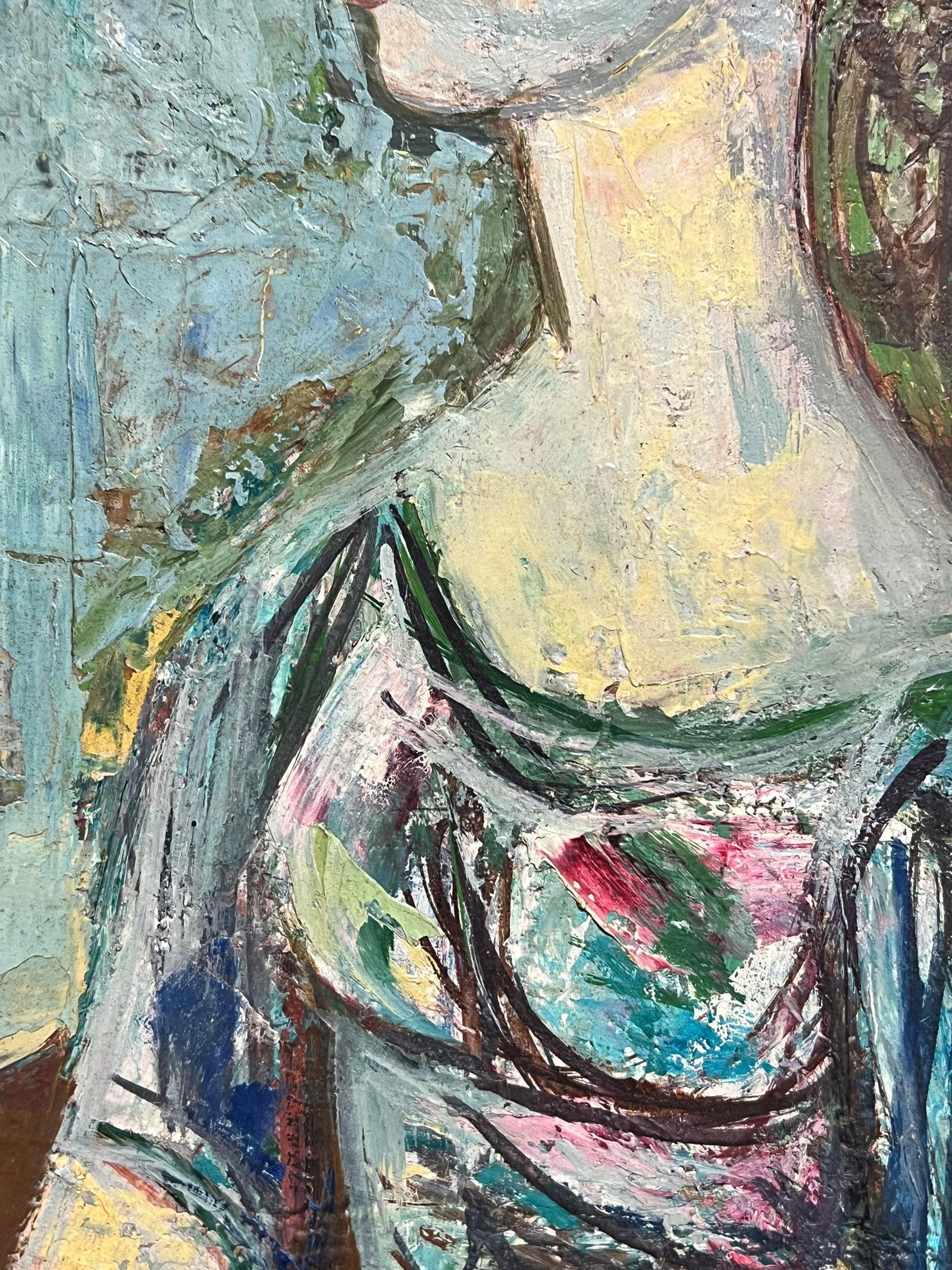 1950's French Modernist Portrait of Woman by the Window Textured Oil Painting mid 20th Century - 6