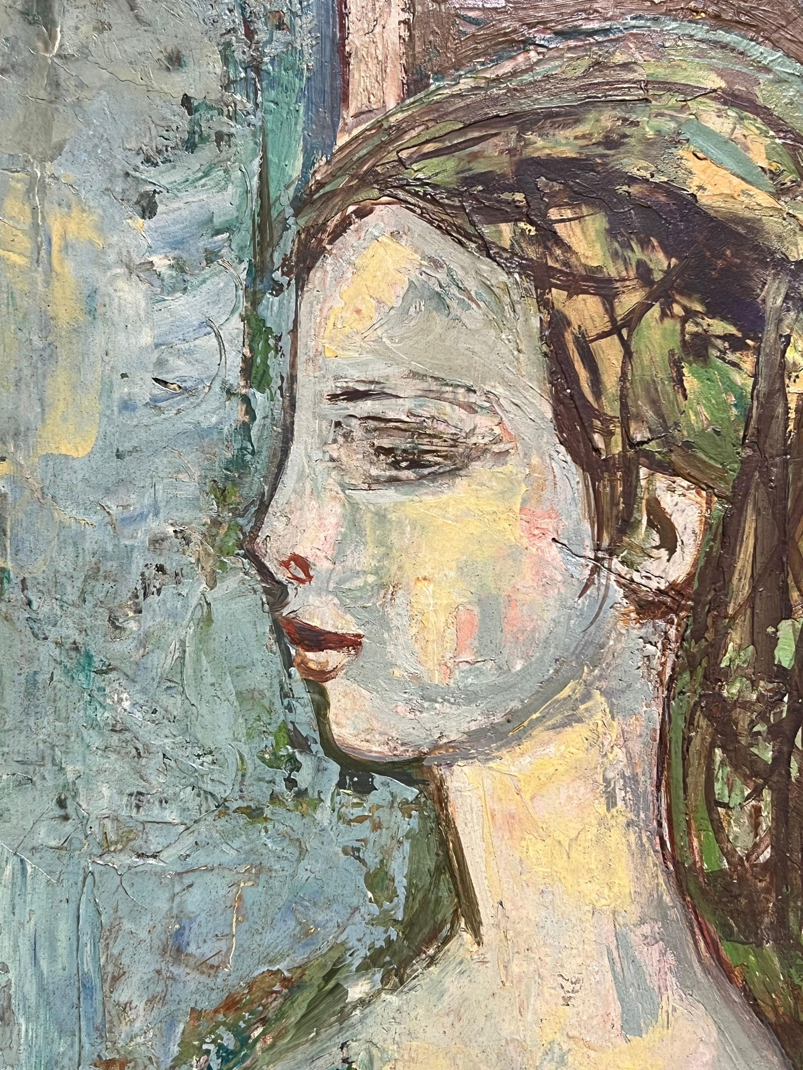 1950's French Modernist Portrait of Woman by the Window Textured Oil Painting mid 20th Century - 7