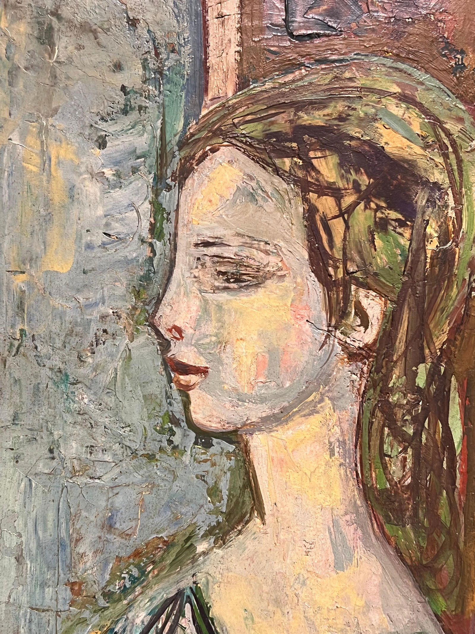 1950's French Modernist Portrait of Woman by the Window Textured Oil Painting mid 20th Century - 5