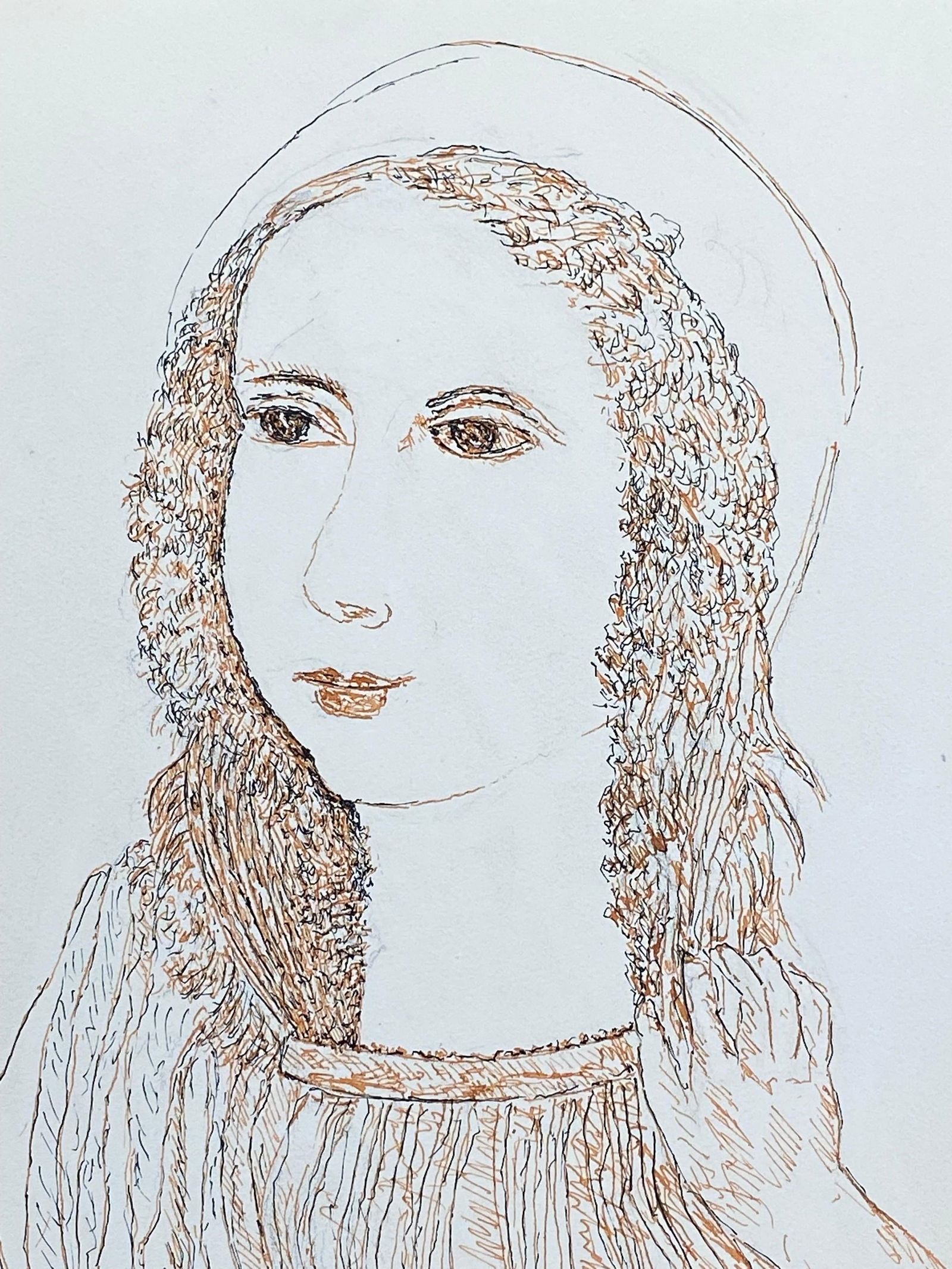 1950's French Modernist/ Cubist Drawing - Portrait Of Lady 1950 - 14