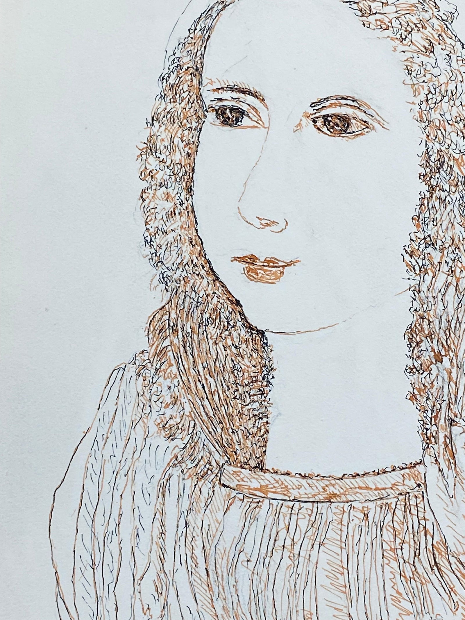 1950's French Modernist/ Cubist Drawing - Portrait Of Lady 1950 - 15