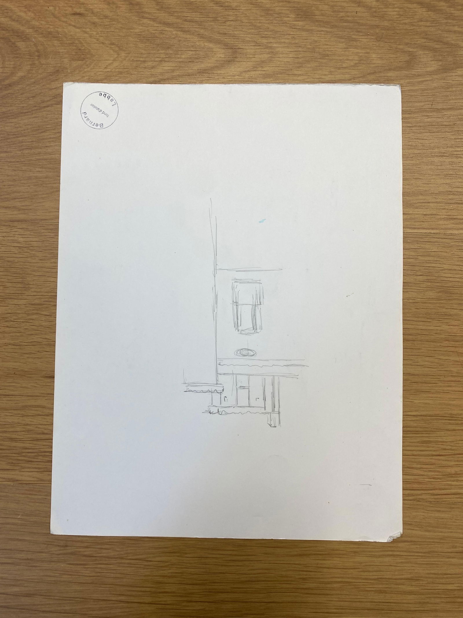 1950's French Modernist/ Cubist Drawing, Black & White Steps to the French Town 1950 - 7