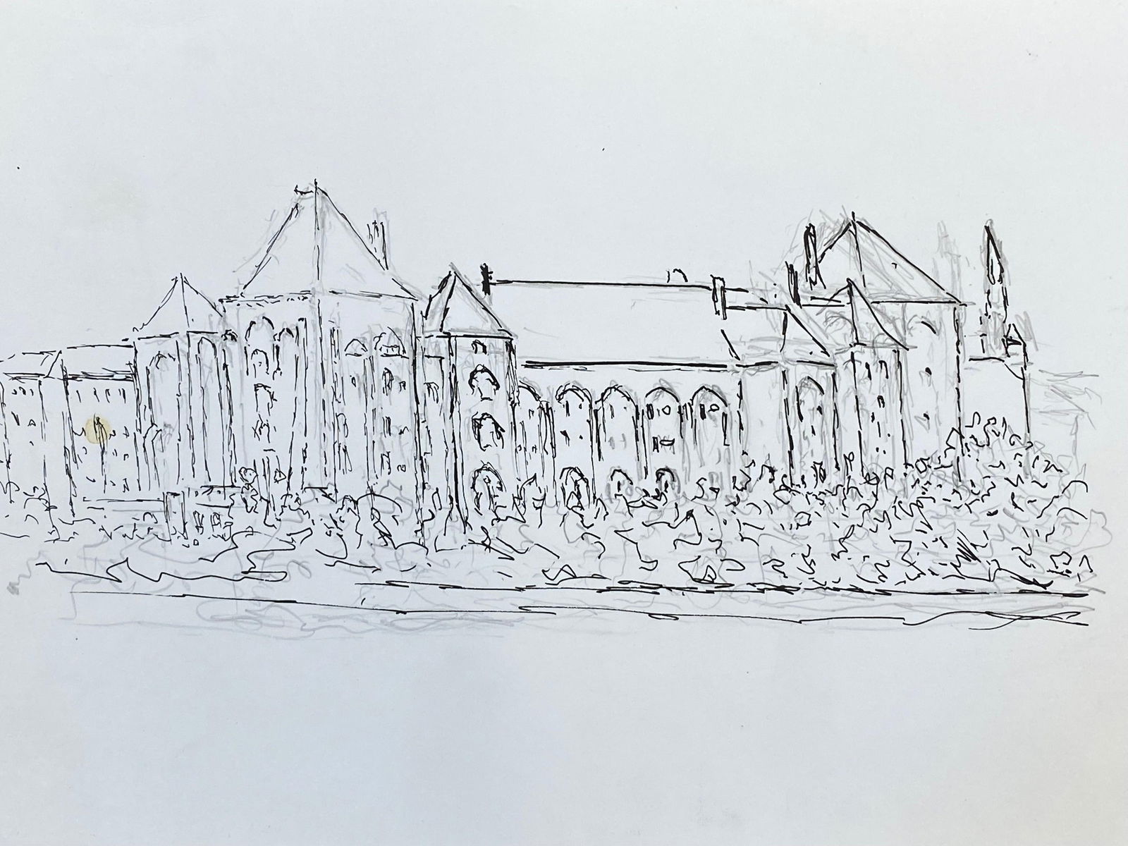 1950's French Modernist/ Cubist Drawing, Large Historic French Building 1950 - 3