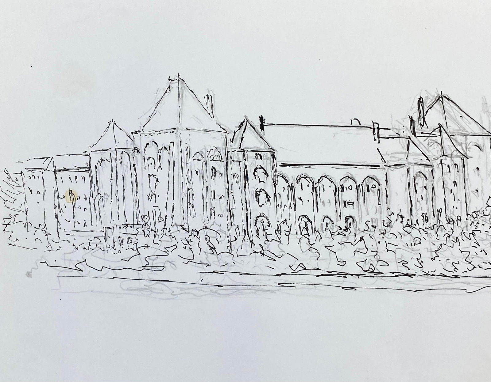 1950's French Modernist/ Cubist Drawing, Large Historic French Building 1950 - 4