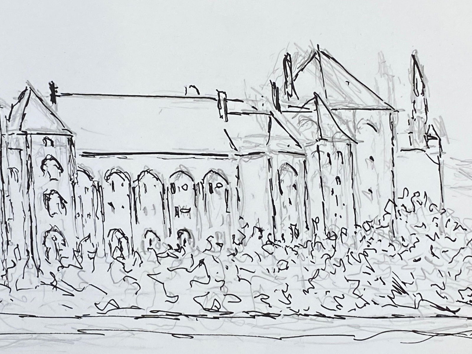 1950's French Modernist/ Cubist Drawing, Large Historic French Building 1950 - 6