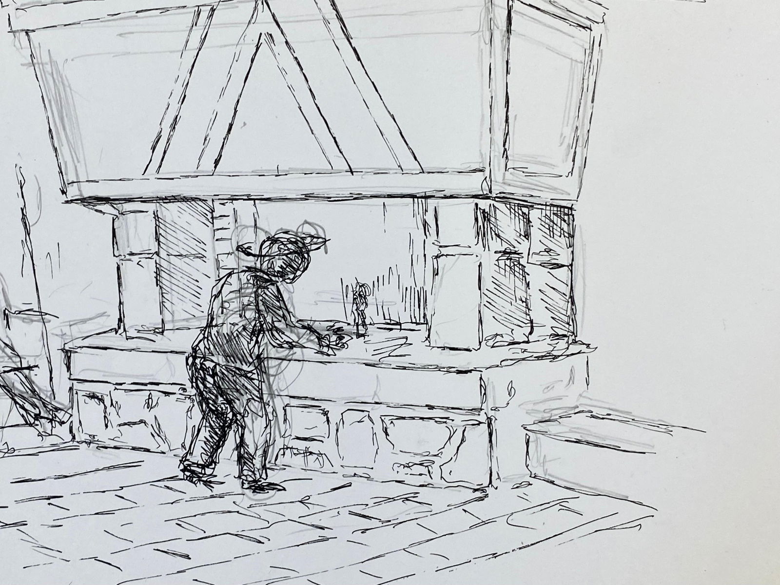 1950's French Modernist/ Cubist Drawing, Two Figures by the Fire Place 1950 - 4