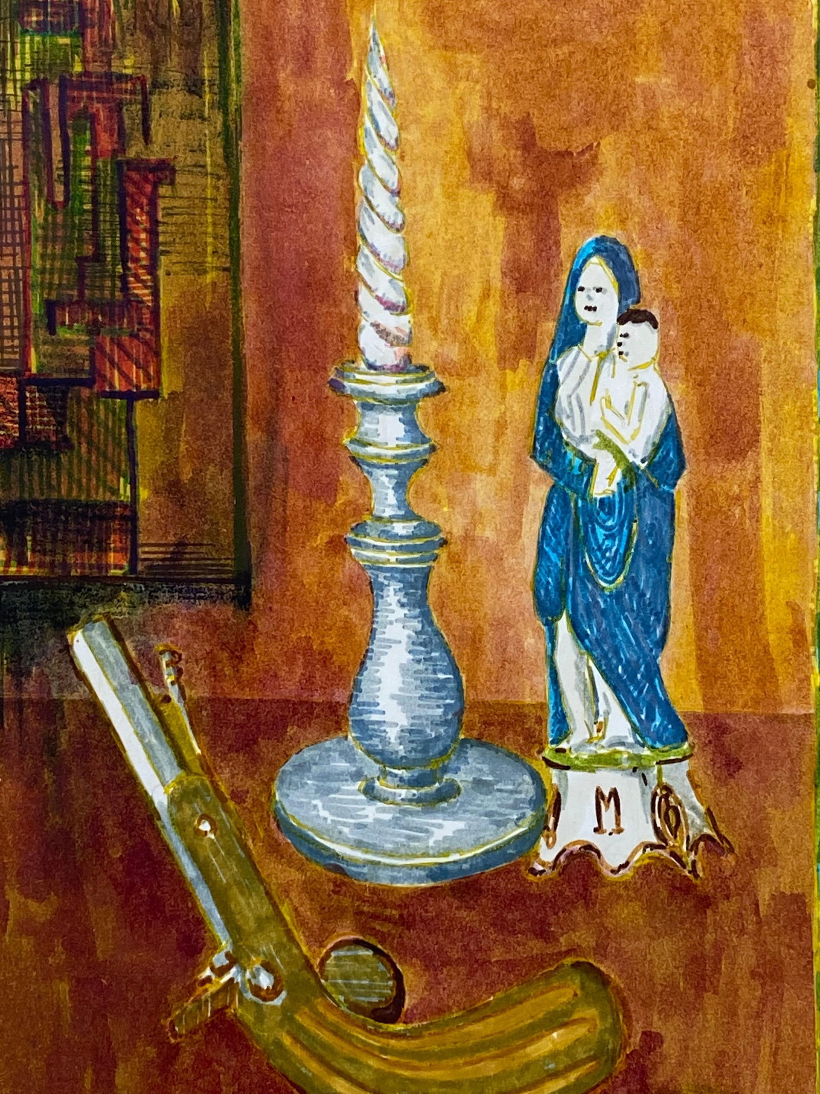 1950's French Modernist/ Cubist Painting - Mother & Child Vs Objects Scene 1950 - 11