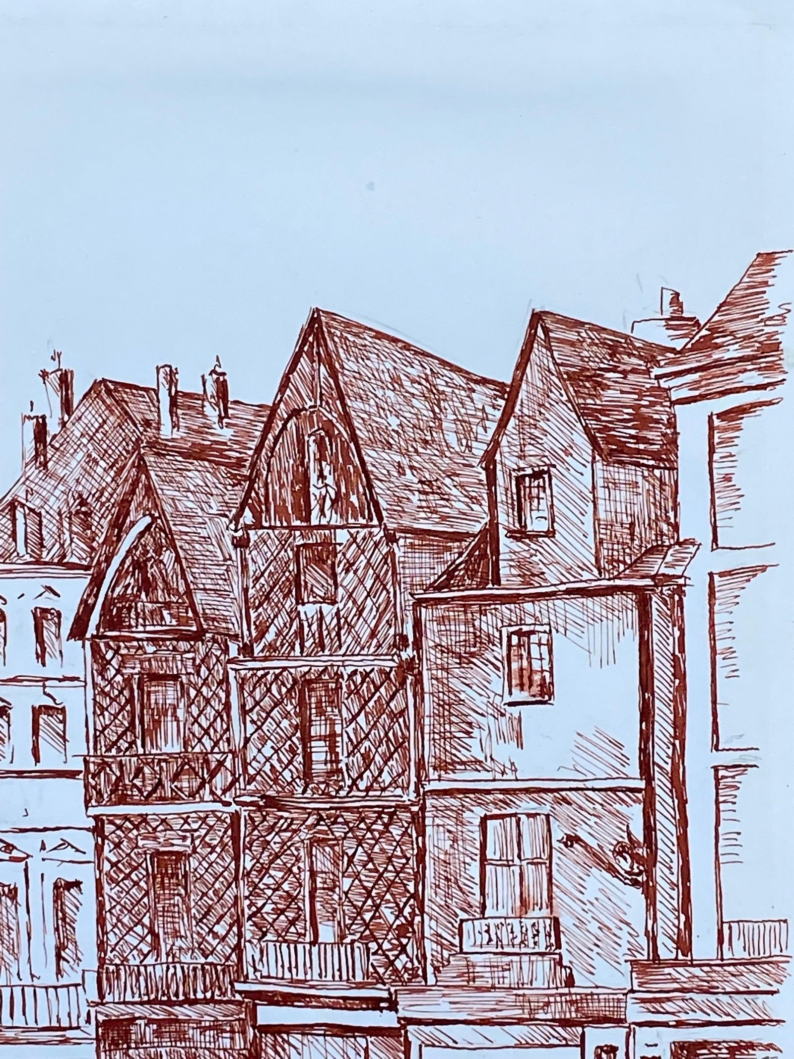 1950's French Modernist/ Cubist Painting - Red Fine Landscape 1950 - 10