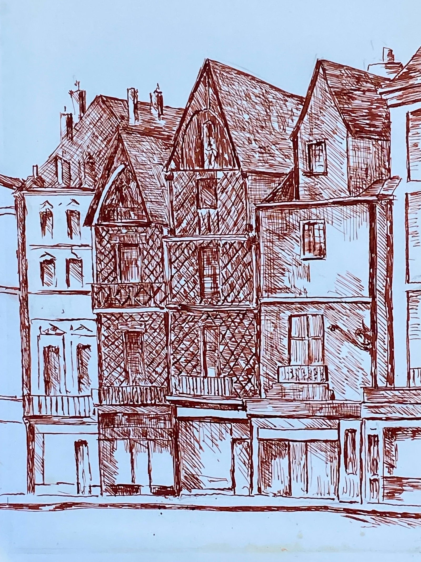 1950's French Modernist/ Cubist Painting - Red Fine Landscape 1950 - 15