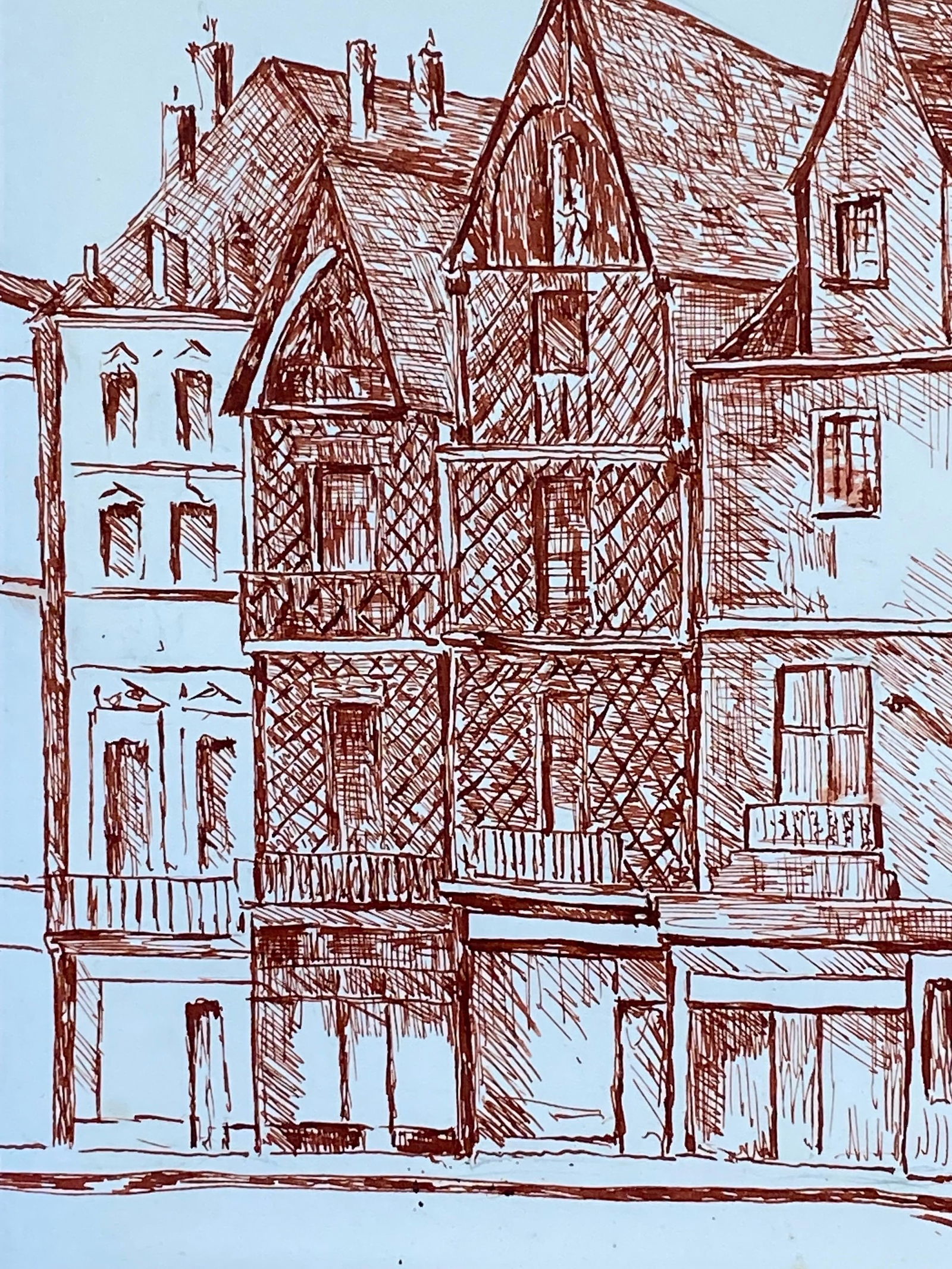 1950's French Modernist/ Cubist Painting - Red Fine Landscape 1950 - 17