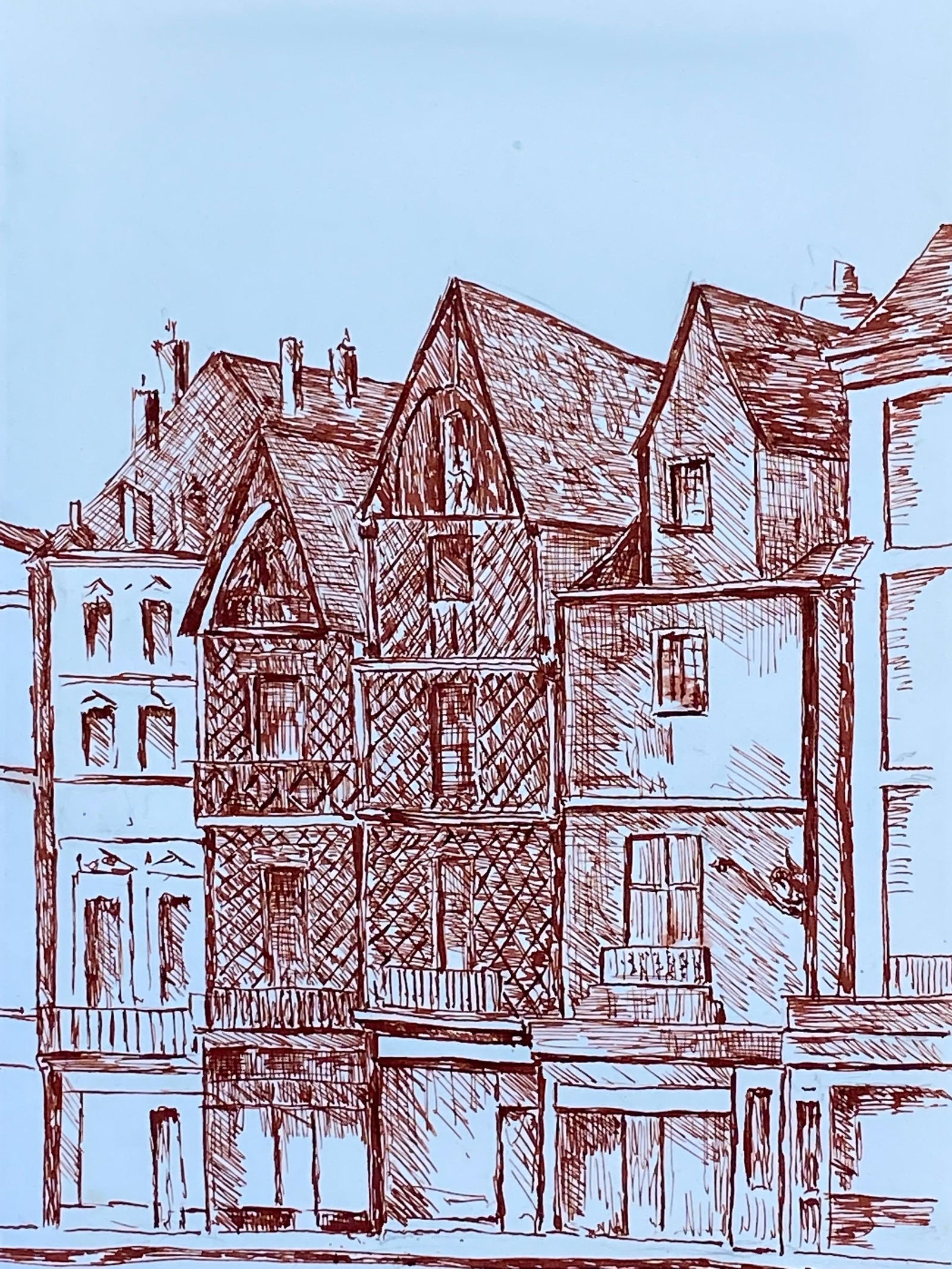 1950's French Modernist/ Cubist Painting - Red Fine Landscape 1950 - 2