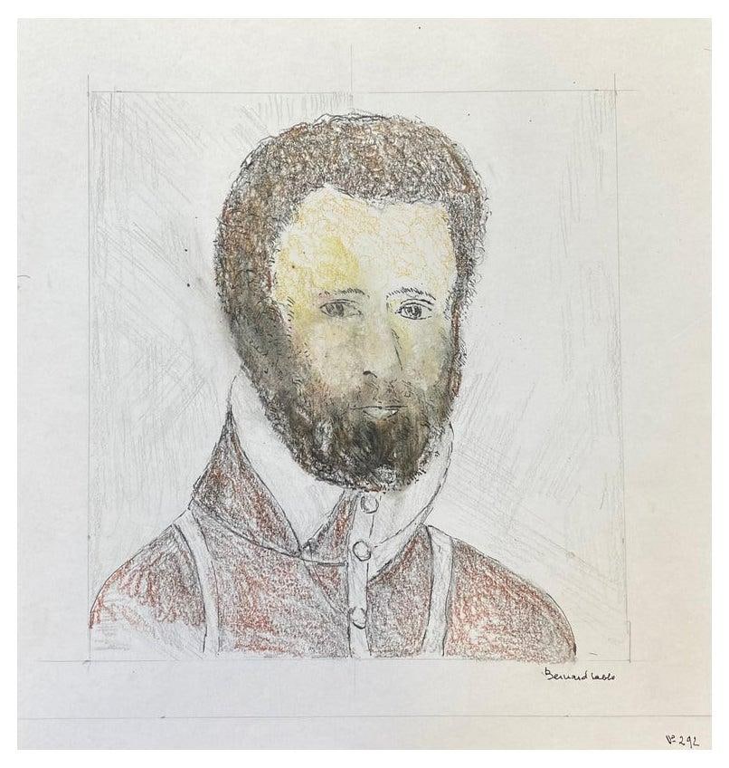 1950's French Modernist/ Cubist Painting Signed - Male Portrait 1950: Title: "1950's French Modernist/ Cubist Painting Signed - Male Portrait 1950" Description: Male Portrait by Bernard Labbe (French mid 20th century) Signed original watercolour/ gouache painting on boa
