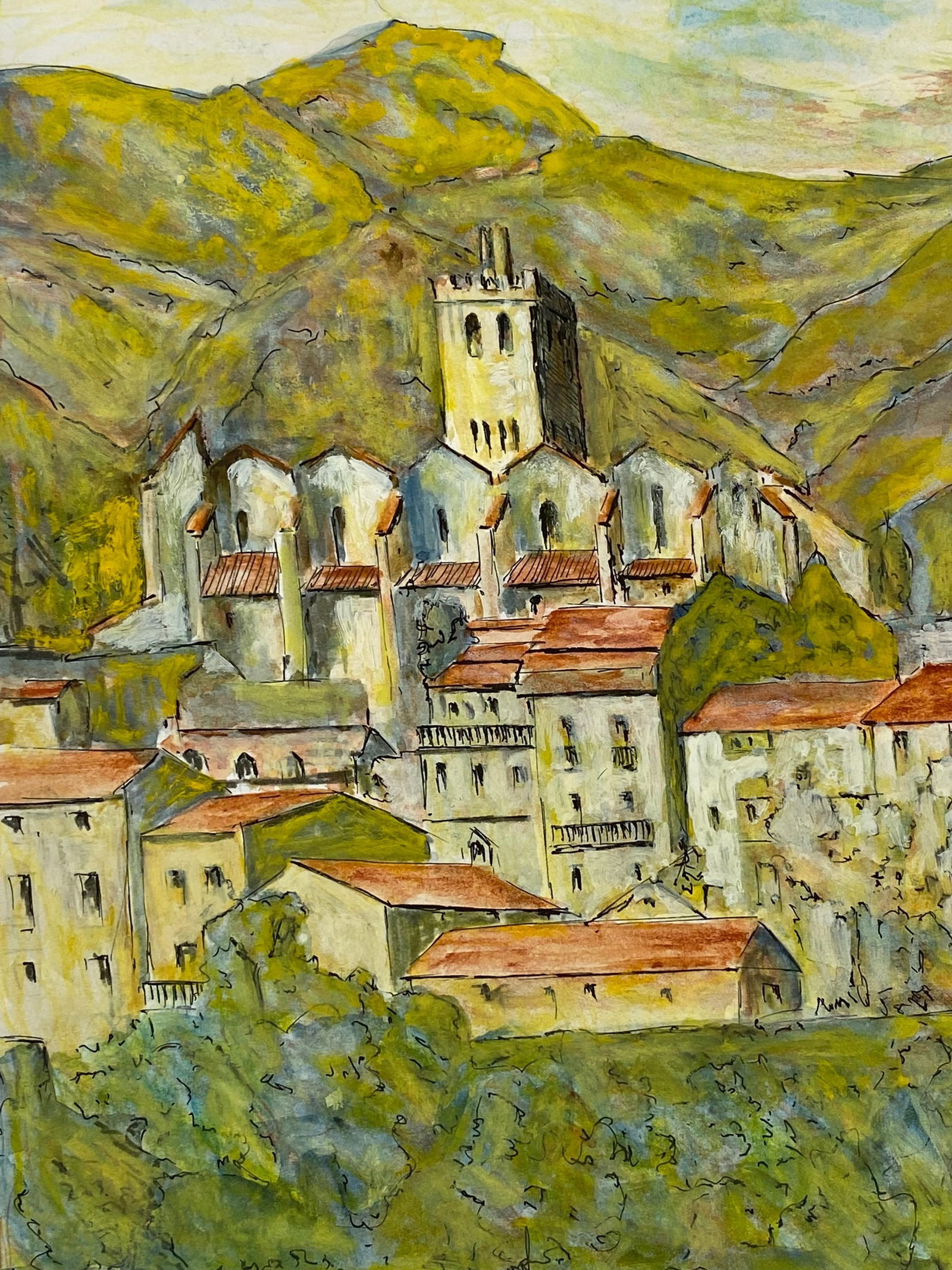 1950's French Modernist/ Cubist Painting Signed - Stunning French Buildings 1950 - 8