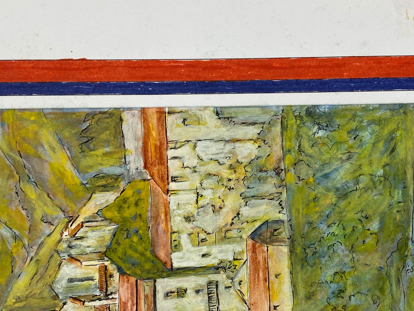 1950's French Modernist/ Cubist Painting Signed - Stunning French Buildings 1950 - 9