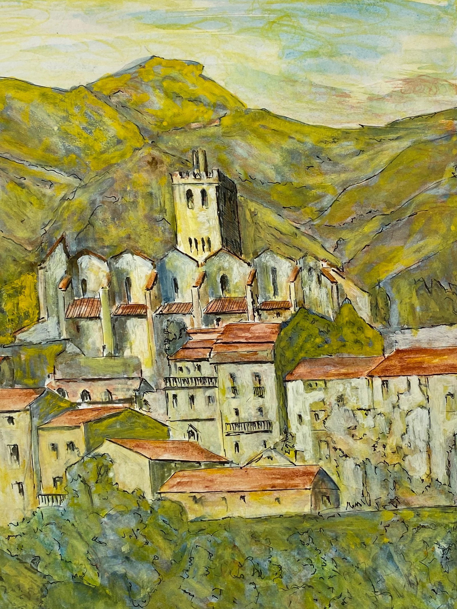 1950's French Modernist/ Cubist Painting Signed - Stunning French Buildings 1950 - 5