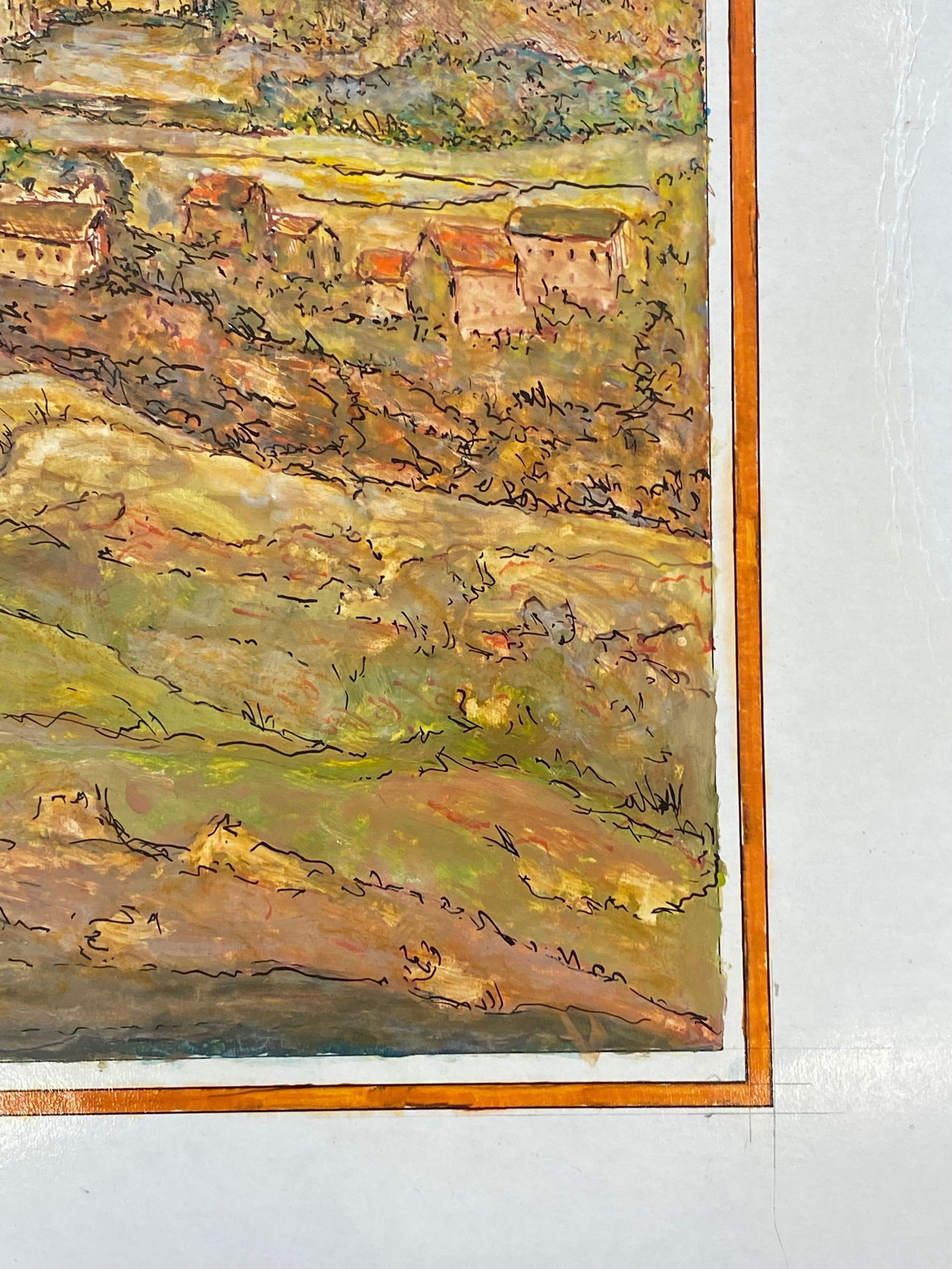 1950's French Modernist/ Cubist Painting Signed - View of French Village 1950 - 6