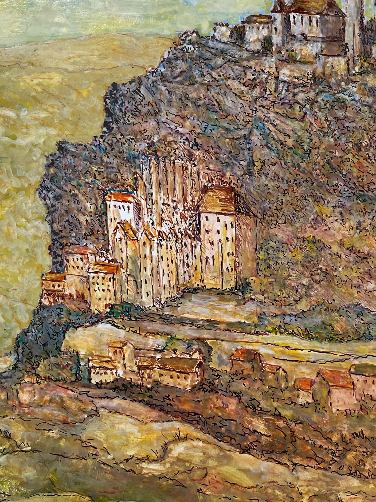 1950's French Modernist/ Cubist Painting Signed - View of French Village 1950 - 8