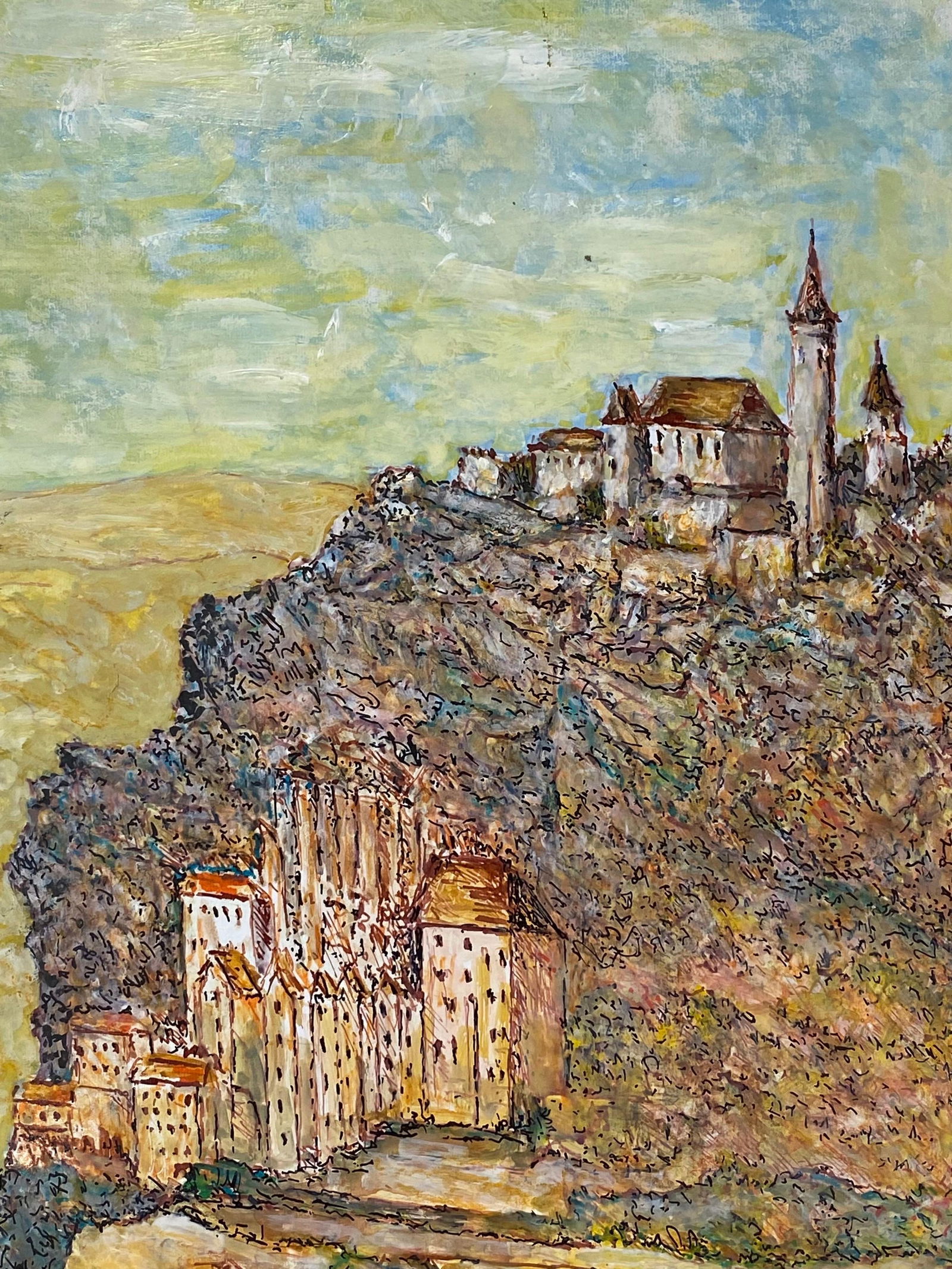 1950's French Modernist/ Cubist Painting Signed - View of French Village 1950 - 9