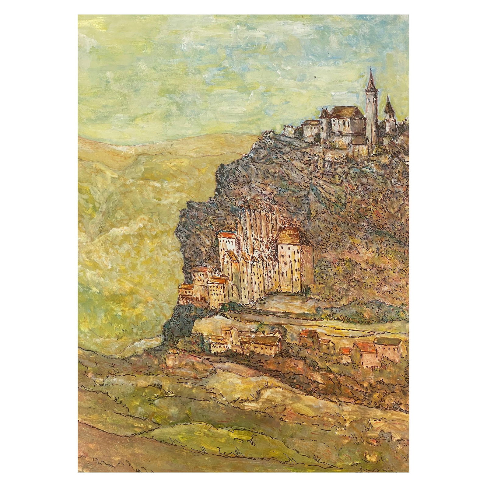 1950's French Modernist/ Cubist Painting Signed - View of French Village 1950 - 11