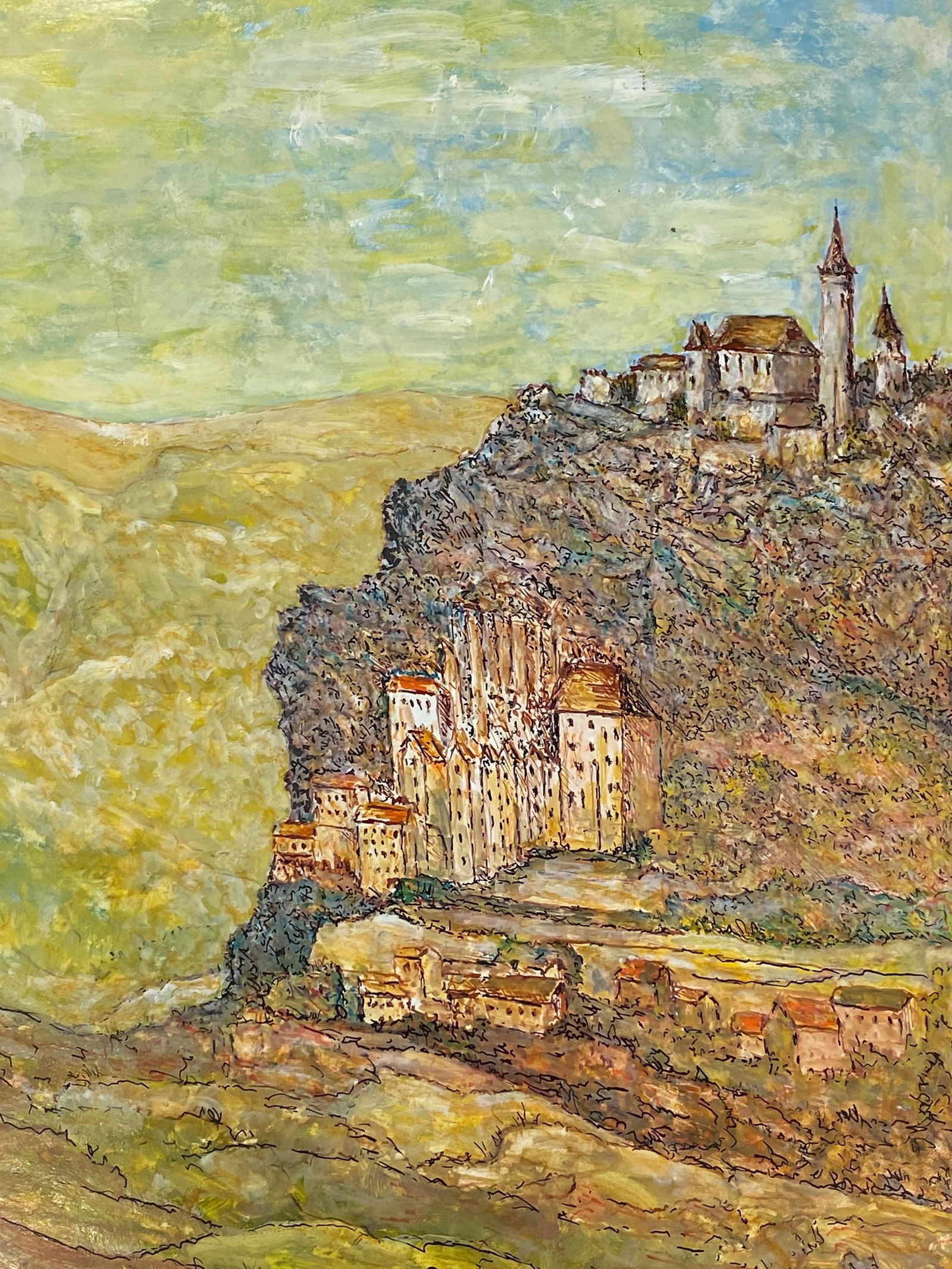 1950's French Modernist/ Cubist Painting Signed - View of French Village 1950 - 13