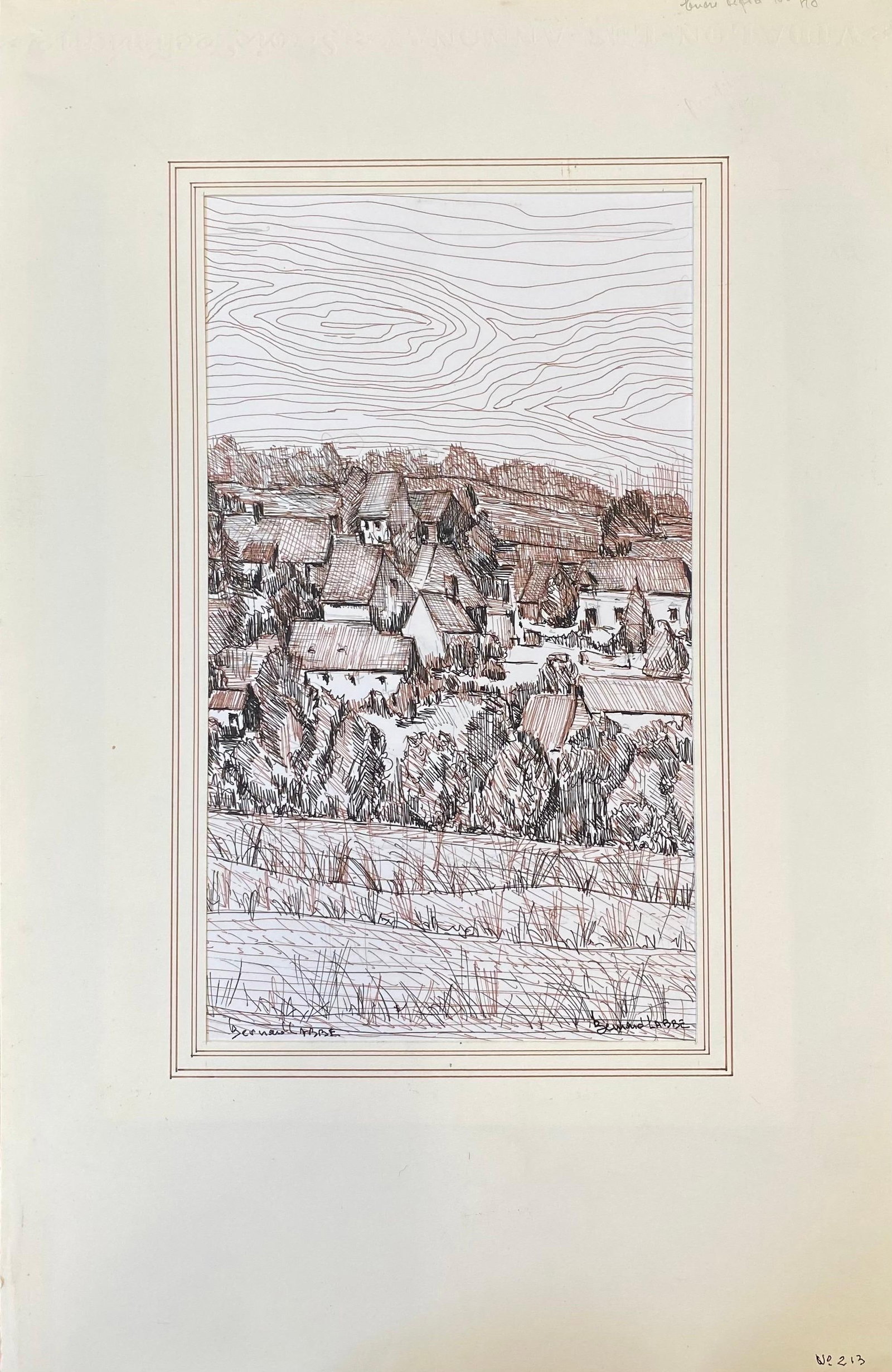 1950's French Modernist/ Cubist Painting Signed, Biro Drawing of French Town 1950 - 11