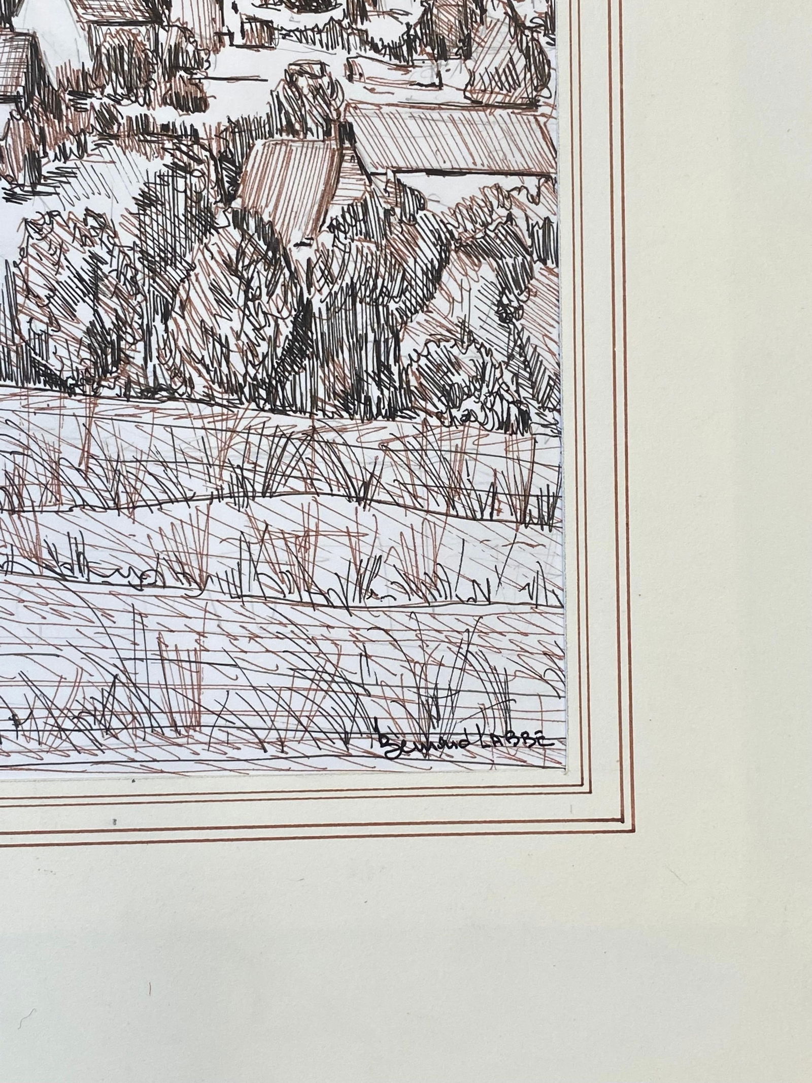 1950's French Modernist/ Cubist Painting Signed, Biro Drawing of French Town 1950 - 13