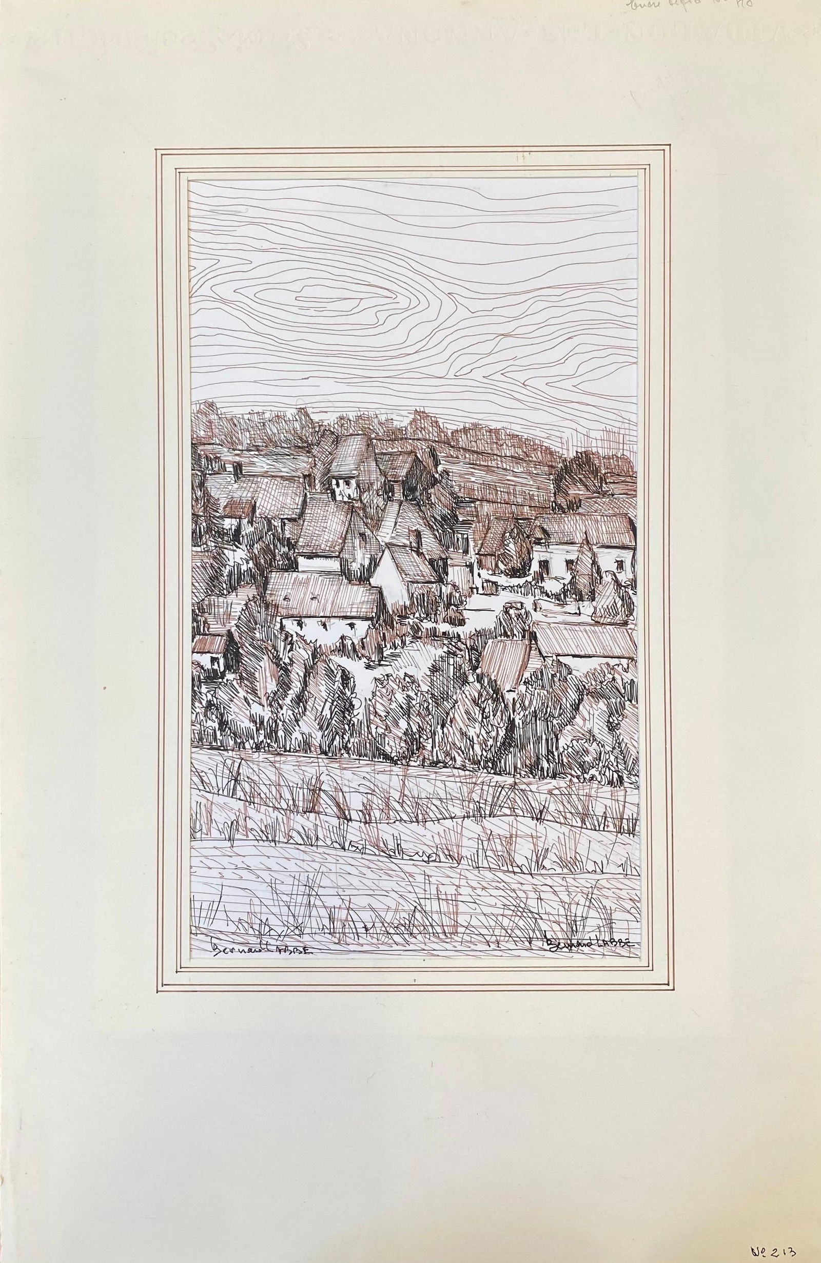 1950's French Modernist/ Cubist Painting Signed, Biro Drawing of French Town 1950 - 4