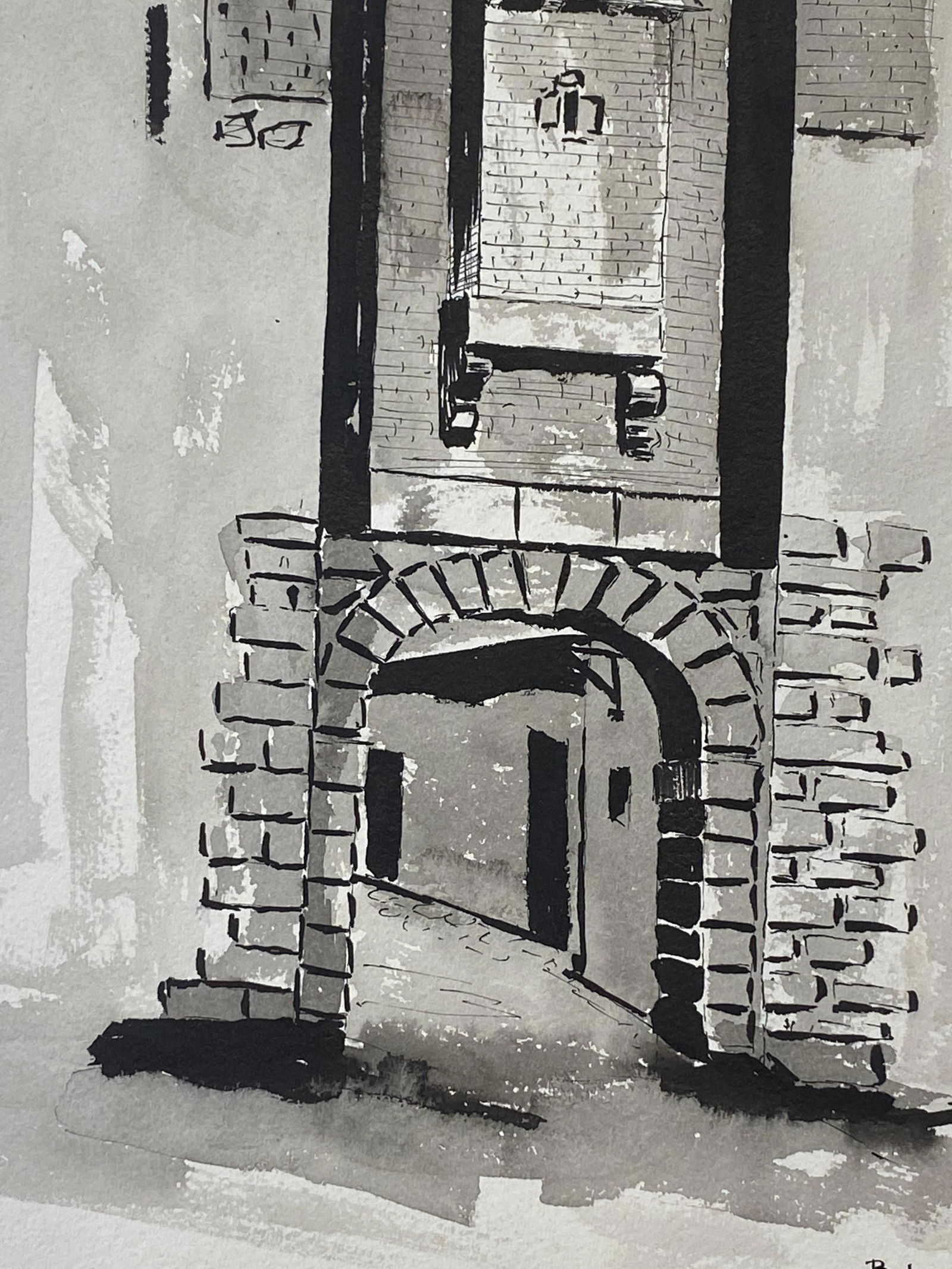 1950's French Modernist/ Cubist Painting Signed, Black & White French Archway 1950s - 6