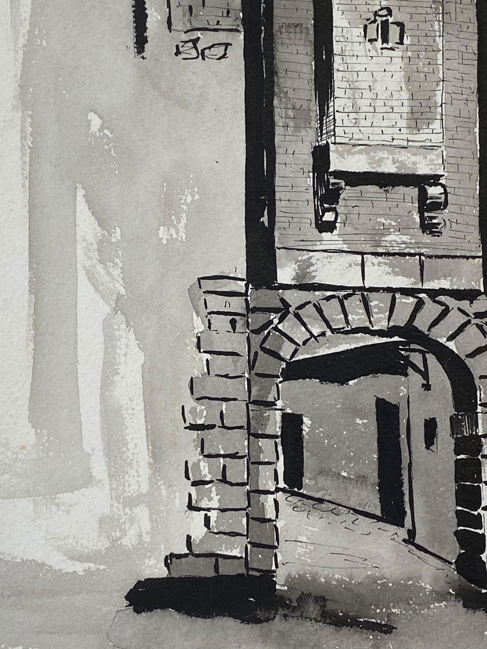 1950's French Modernist/ Cubist Painting Signed, Black & White French Archway 1950s - 8