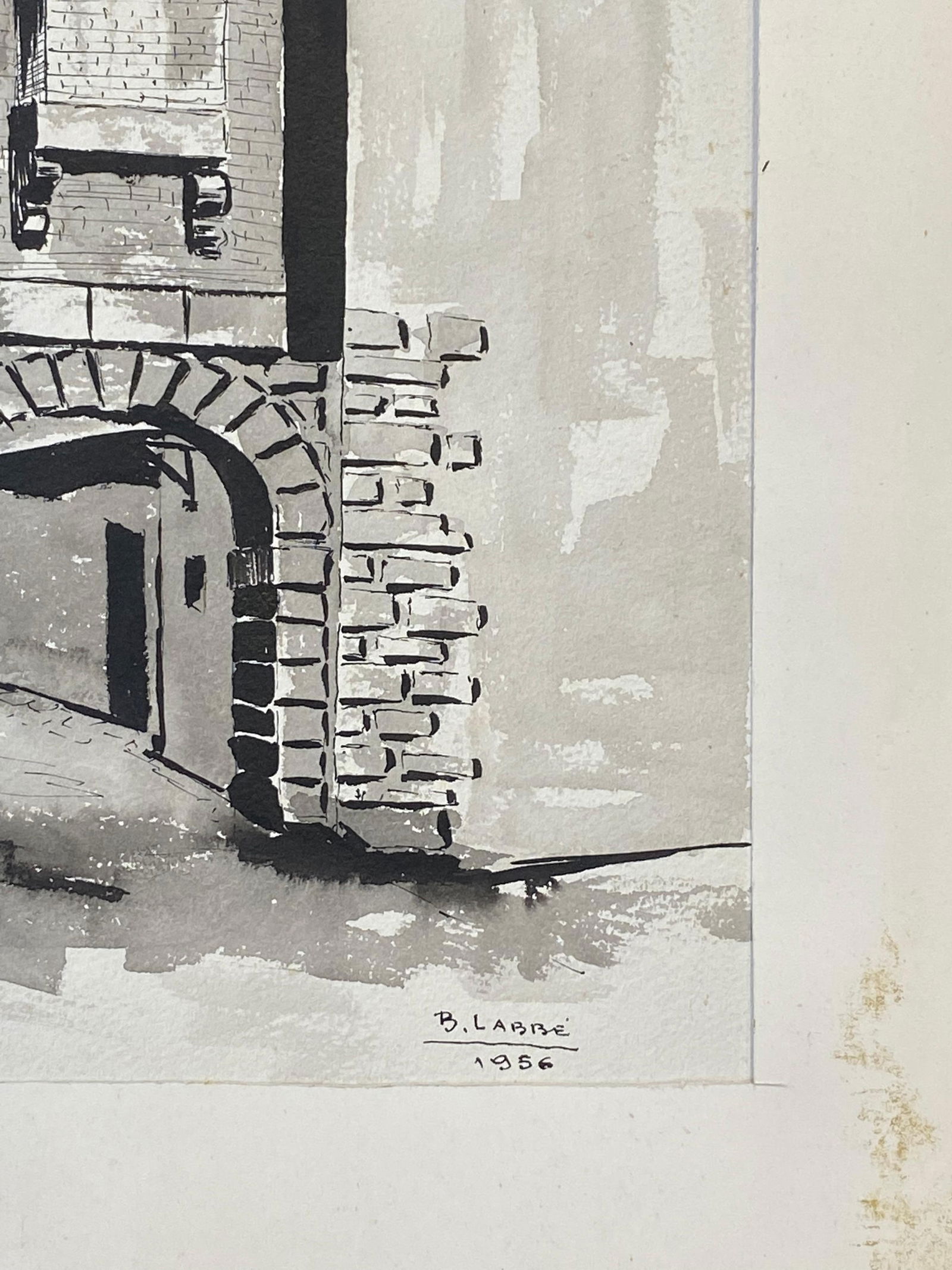 1950's French Modernist/ Cubist Painting Signed, Black & White French Archway 1950s - 5