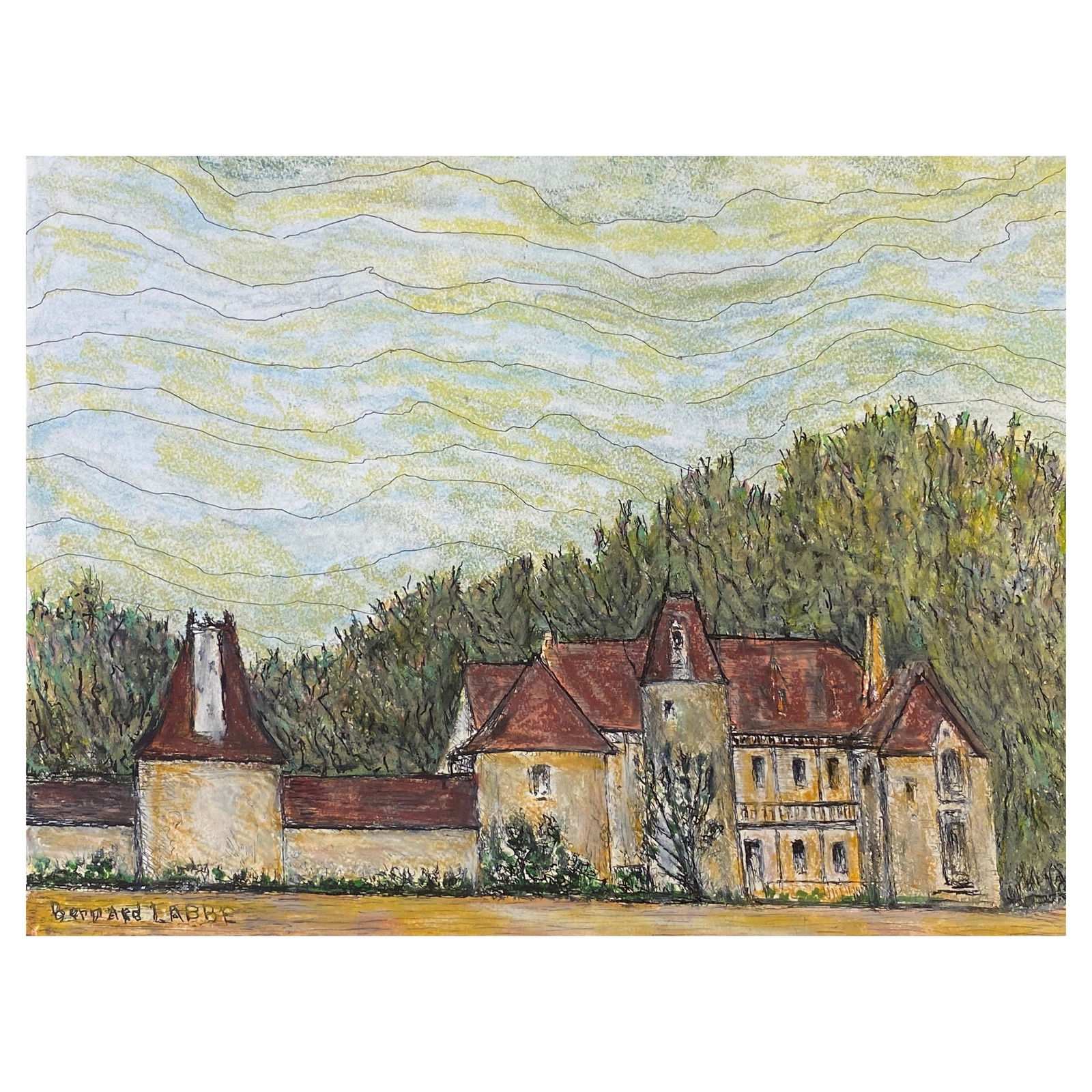 1950's French Modernist/ Cubist Painting signed, French Chateau 1950s - 11