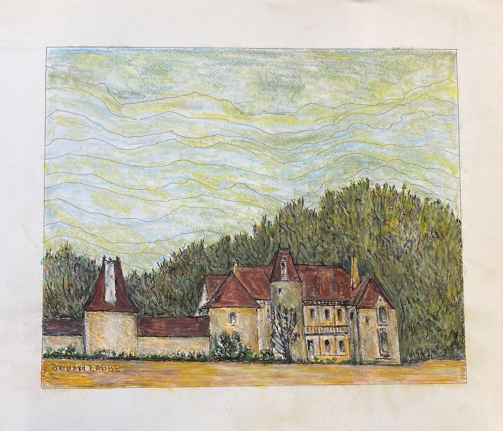 1950's French Modernist/ Cubist Painting signed, French Chateau 1950s - 12