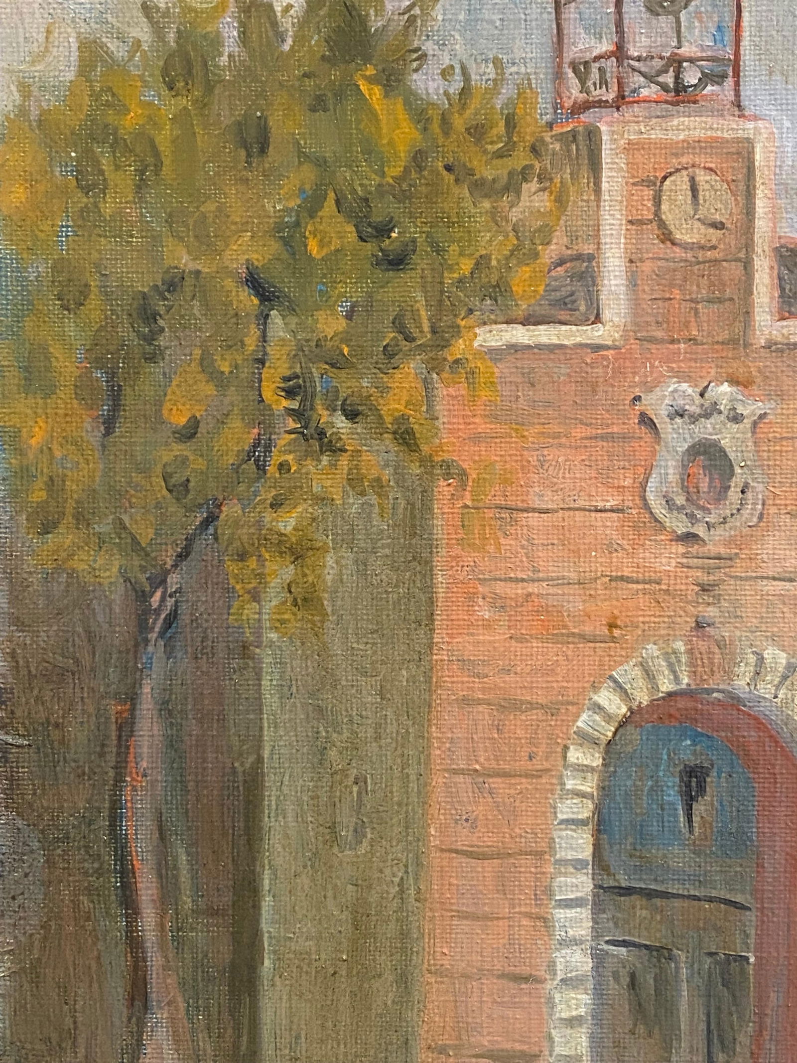 1950's French Modernist/ Cubist Painting Signed, French Clock Tower Mid-20th Century - 5