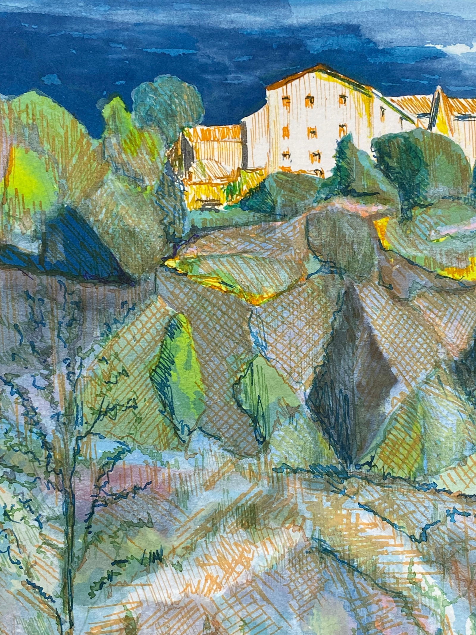 1950's French Modernist/ Cubist Painting Signed, French Landscape 1950 - 14