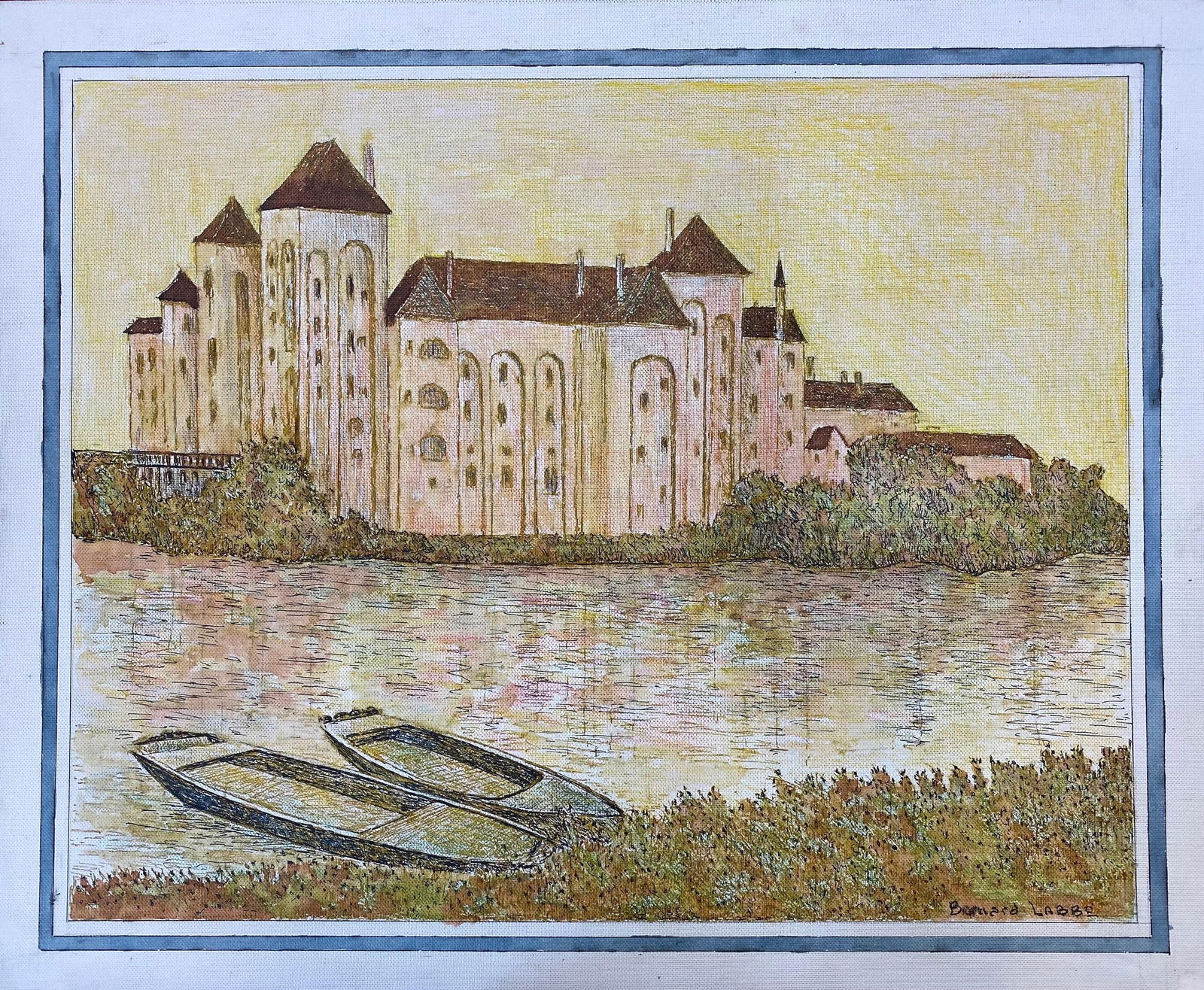 1950's French Modernist/ Cubist Painting Signed, French River Landscape 1950 - 8